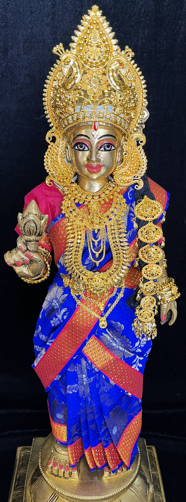 Royal Pre-Stitched Chanderi Zari Silk Devi Saree - Royal Blue pre plated Saree with Purple Contrast and blouse