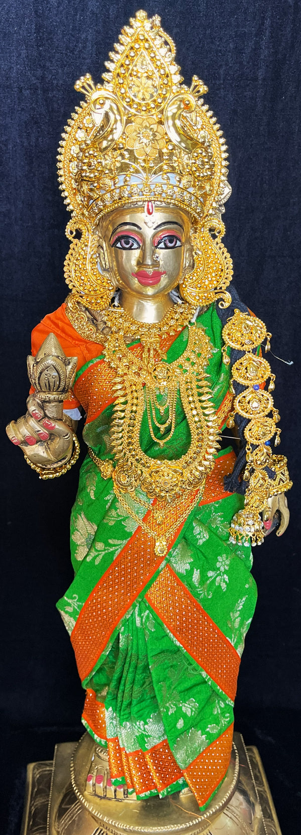 Royal Pre-Stitched Chanderi Zari Silk Devi Saree - Light Green pre plated Saree with Orange Contrast and blouse