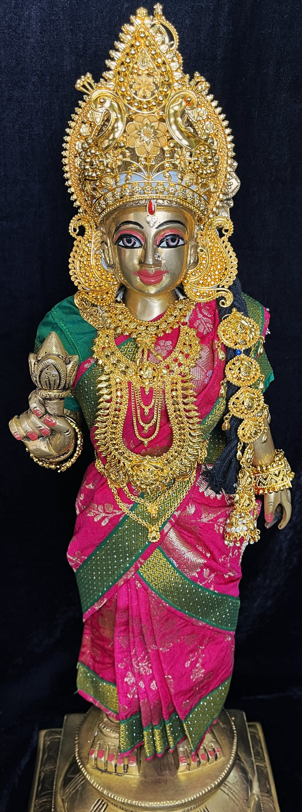 Royal Pre-Stitched Chanderi Zari Silk Devi Saree - Pink pre plated Saree with Dark Green Contrast and blouse