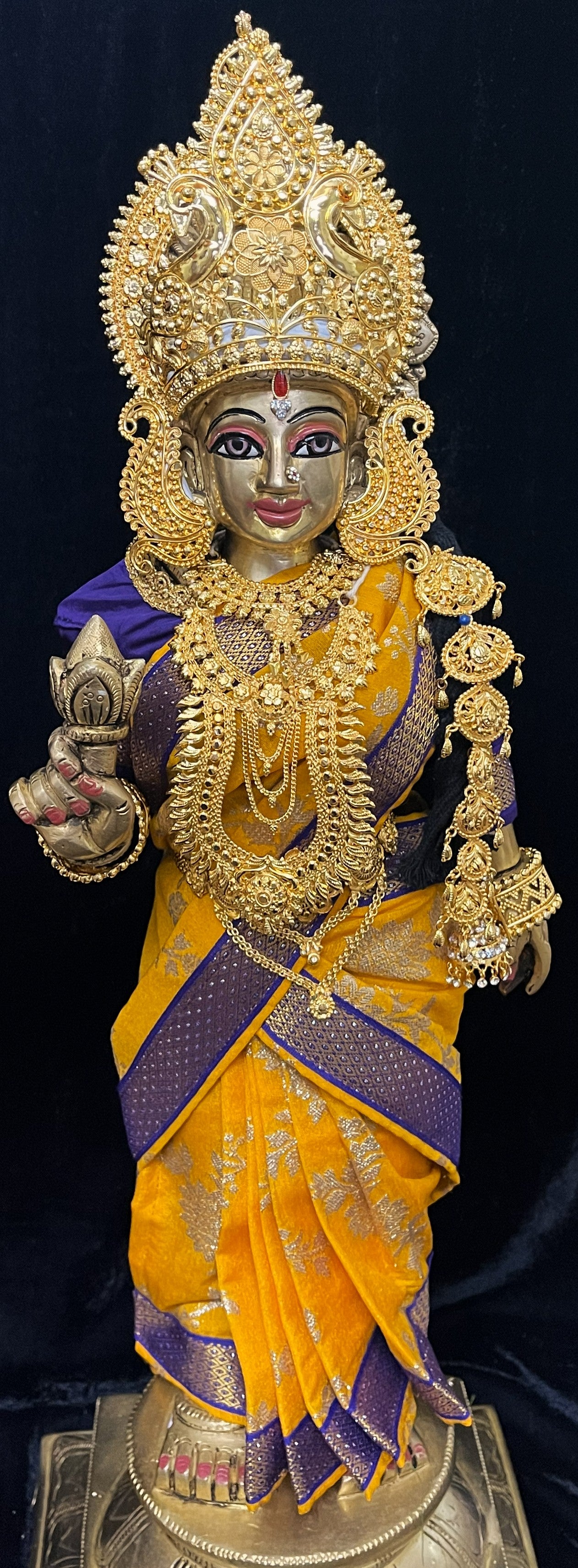 Royal Pre-Stitched Chanderi Zari Silk Devi Saree - Yellow pre plated Saree with Dark Blue Contrast and blouse 1
