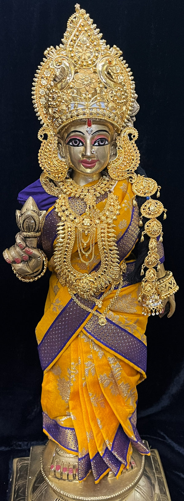 Royal Pre-Stitched Chanderi Zari Silk Devi Saree - Yellow pre plated Saree with Dark Blue Contrast and blouse