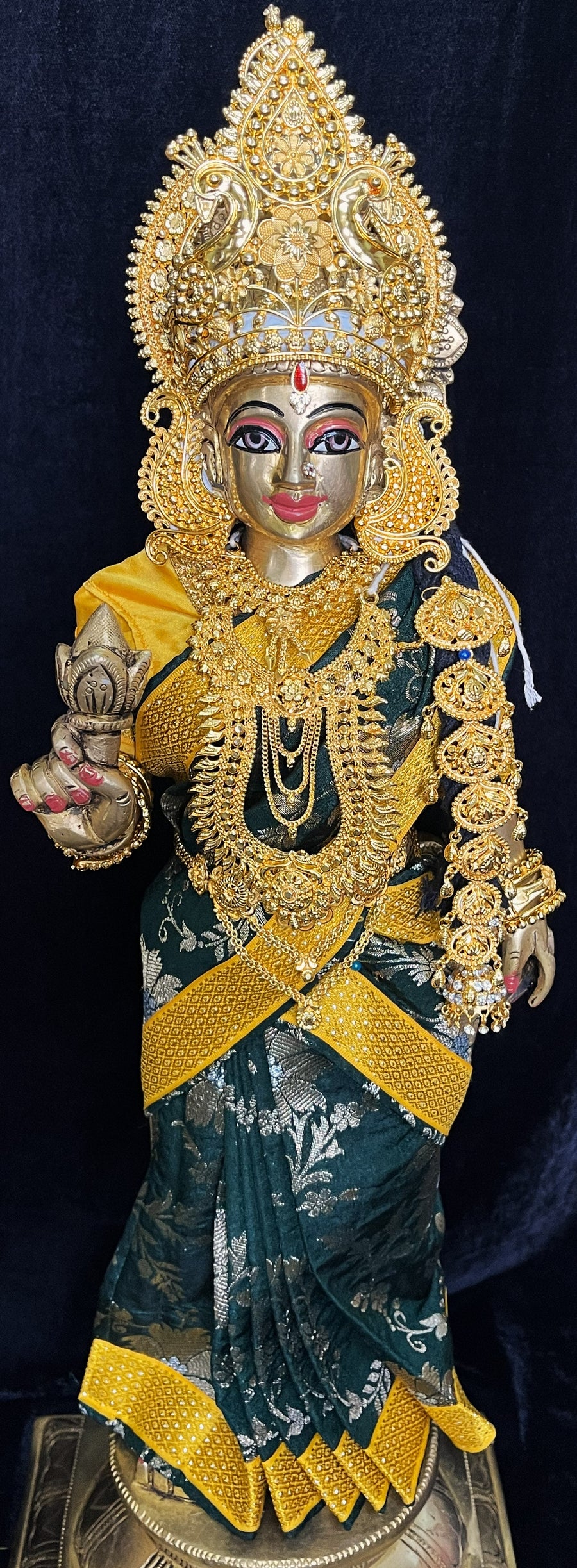 Royal Pre-Stitched Chanderi Zari Silk Devi Saree - Bottle Green pre plated Saree with Yellow Contrast and blouse