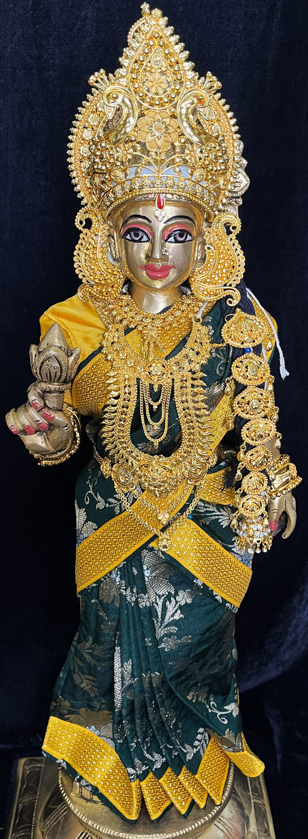 Royal Pre-Stitched Chanderi Zari Silk Devi Saree - Bottle Green pre plated Saree with Yellow Contrast and blouse