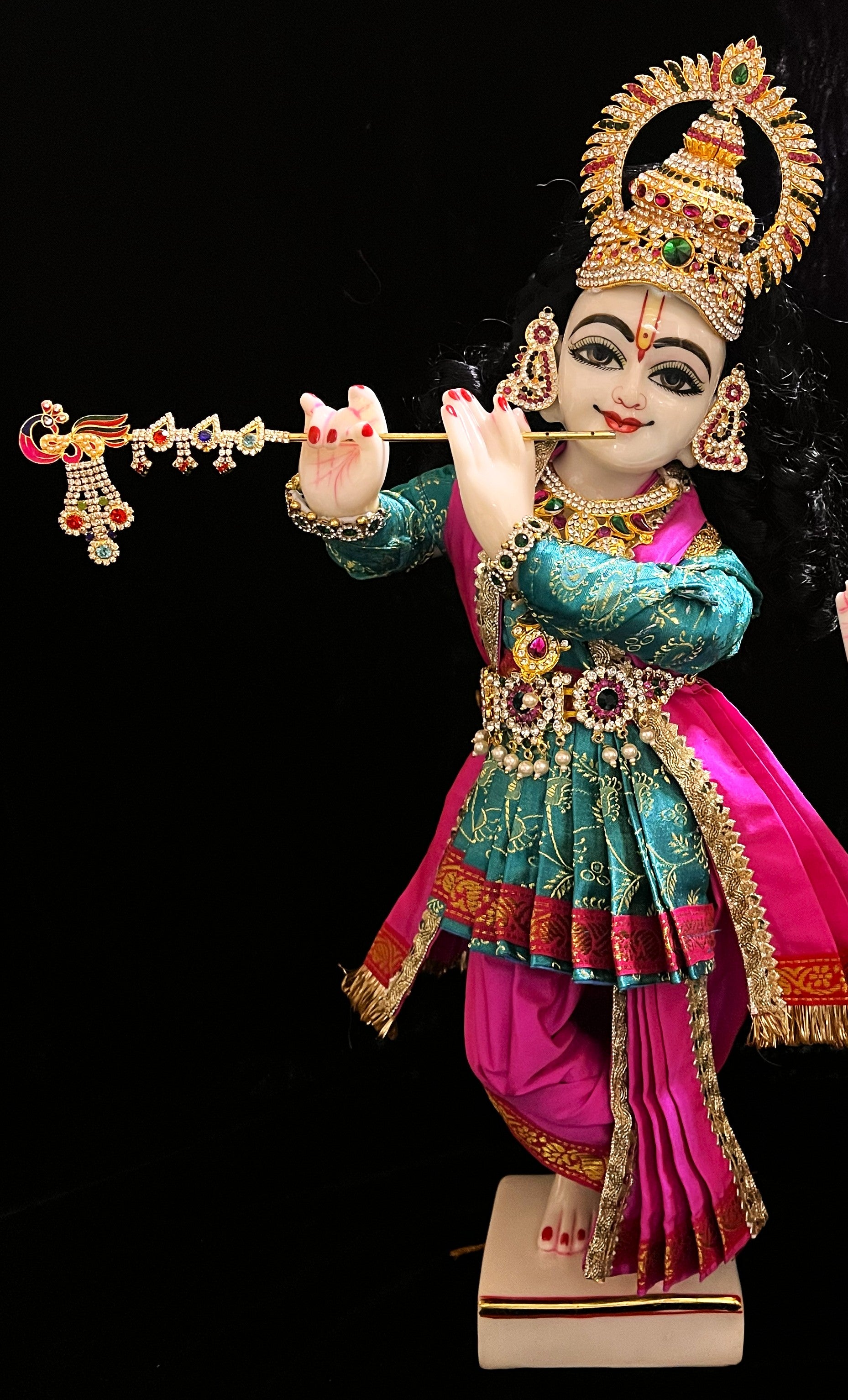 Vithhal Rukhmini dress, Ram Darbar dress, Radha krishna dress – Dhoti, Bhgavan dress, Deity Angharkha dhoti  Patka/shalya, Khes, kurta, made of  Satin Silk (not pure silk) - Rama Blue Pre Stiched Angarkha with Pink Contrast Dhoti and Shalya