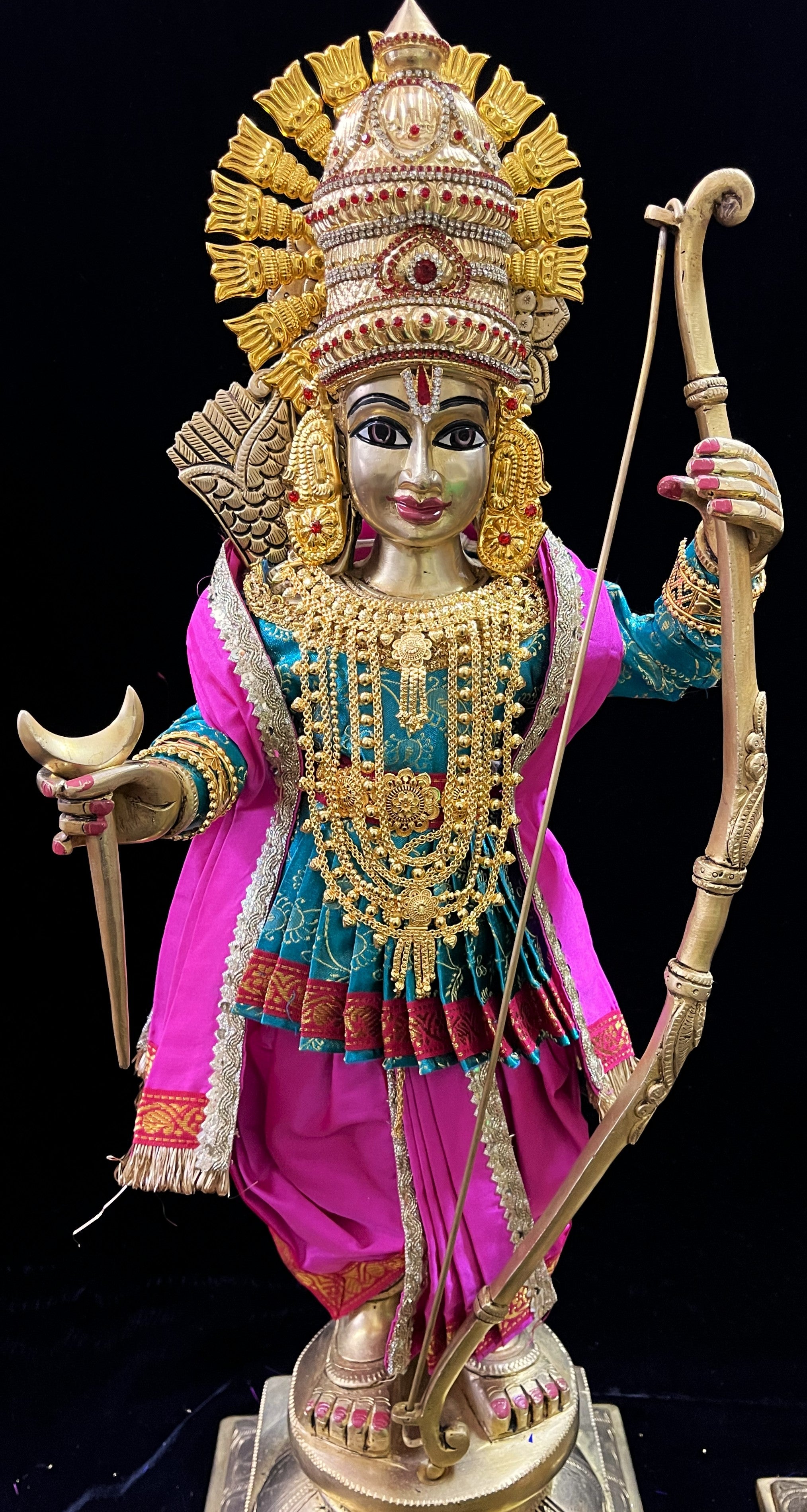 Vithhal Rukhmini dress, Ram Darbar dress, Radha krishna dress – Dhoti, Bhgavan dress, Deity Angharkha dhoti  Patka/shalya, Khes, kurta, made of  Satin Silk (not pure silk) - Rama Blue Pre Stiched Angarkha with Pink Contrast Dhoti and Shalya