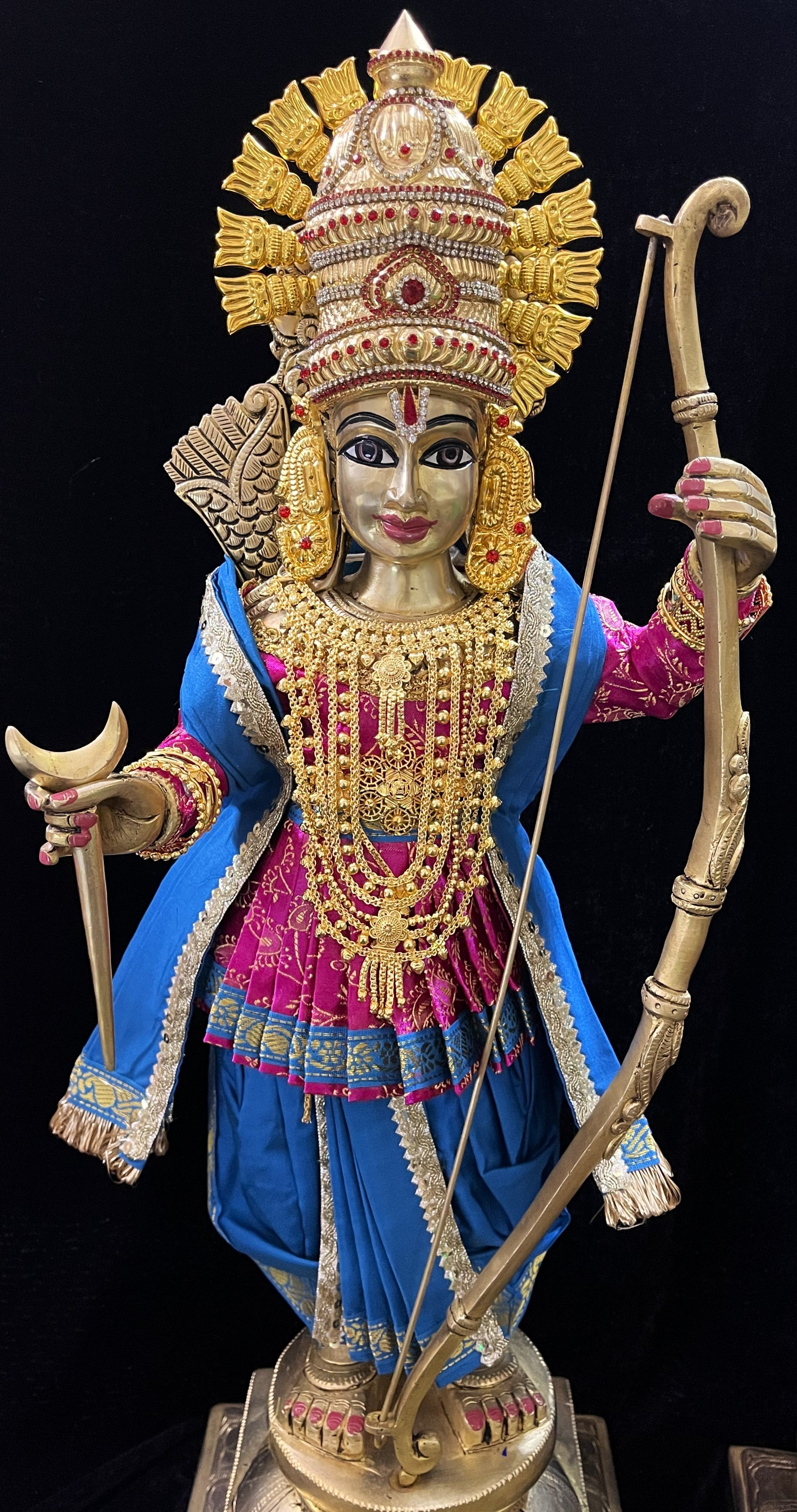 Vithhal Rukhmini dress, Ram Darbar dress, Radha krishna dress – Dhoti, Bhgavan dress, Deity Angharkha dhoti  Patka/shalya, Khes, kurta,made of  Satin Silk(not pure silk). - Pink Pre Stiched Angarkha with Sky Blue Contrast Dhoti and Shalya 3
