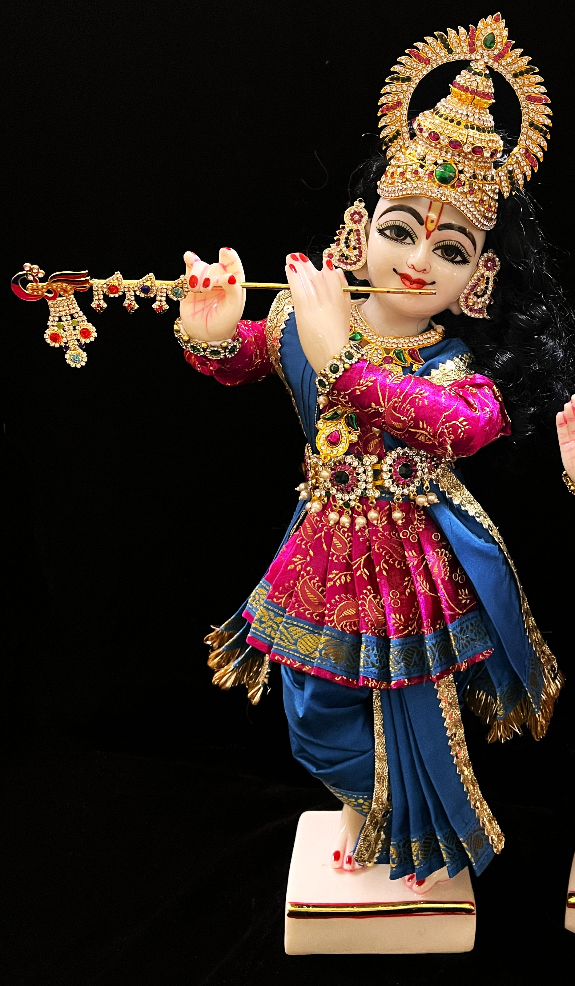 Vithhal Rukhmini dress, Ram Darbar dress, Radha krishna dress – Dhoti, Bhgavan dress, Deity Angharkha dhoti  Patka/shalya, Khes, kurta,made of  Satin Silk(not pure silk). - Pink Pre Stiched Angarkha with Sky Blue Contrast Dhoti and Shalya 2