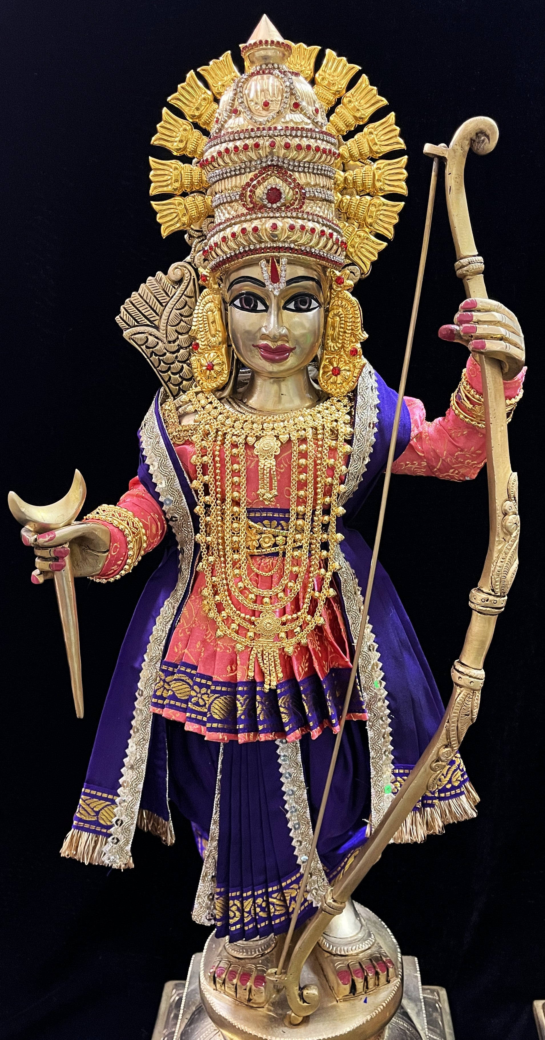 Vithhal Rukhmini dress, Ram Darbar dress, Radha krishna dress – Dhoti, Bhgavan dress, Deity Angharkha dhoti  Patka/shalya, Khes, kurta,made of  Satin Silk(not pure silk). - Peach Pre Stiched Angarkha with Voilet Contrast Dhoti and Shalya 3
