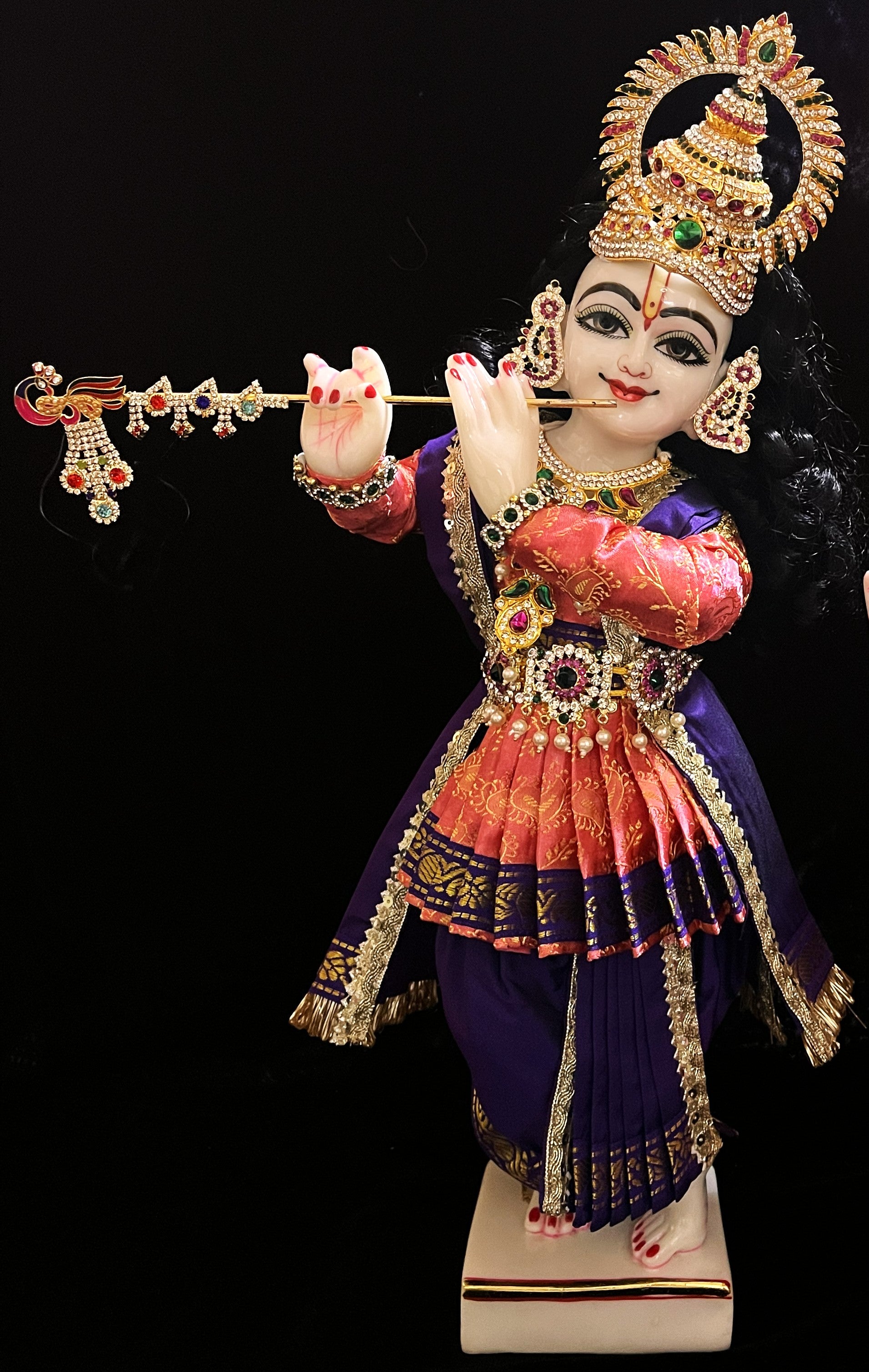 Vithhal Rukhmini dress, Ram Darbar dress, Radha krishna dress – Dhoti, Bhgavan dress, Deity Angharkha dhoti  Patka/shalya, Khes, kurta,made of  Satin Silk(not pure silk). - Peach Pre Stiched Angarkha with Voilet Contrast Dhoti and Shalya 2