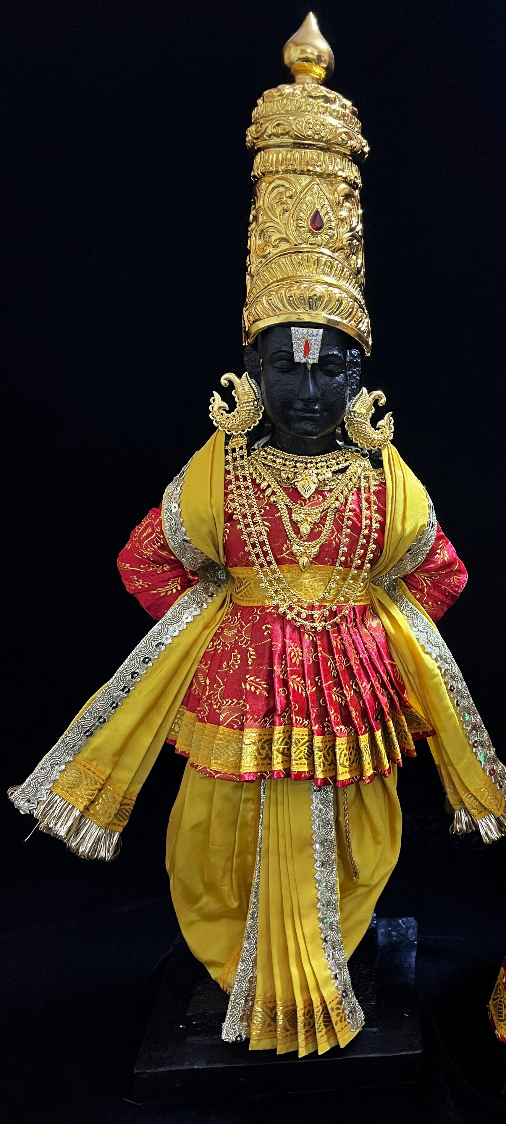 Vithhal Rukhmini dress, Ram Darbar dress, Radha krishna dress – Dhoti, Bhgavan dress, Deity Angharkha dhoti  Patka/shalya, Khes, kurta,made of  Satin Silk(not pure silk). - Red Pre Stiched Angarkha with Yellow Contrast Dhoti and Shalya