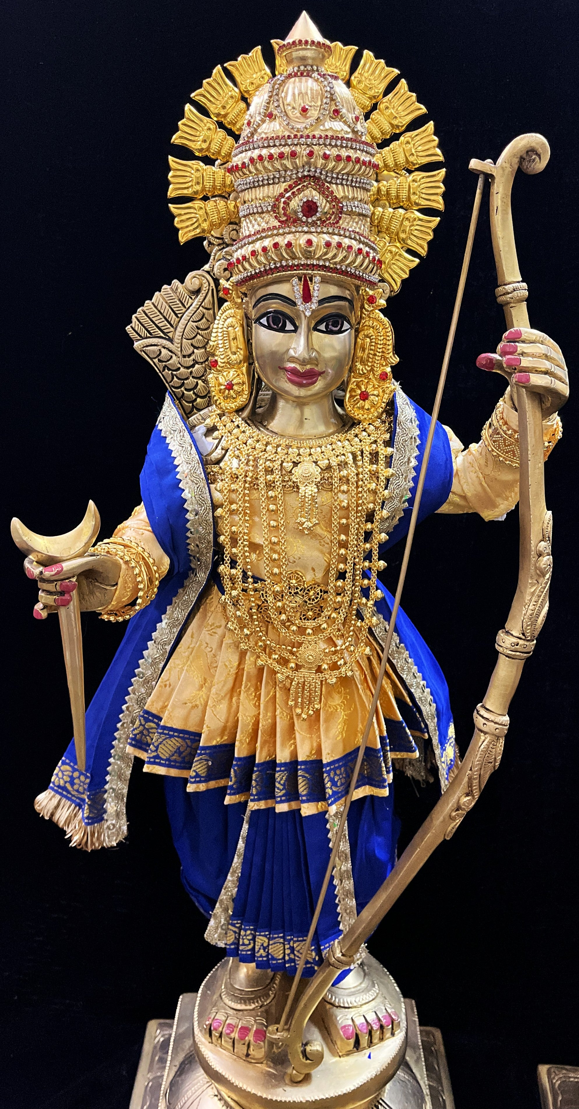 Vithhal Rukhmini dress, Ram Darbar dress, Radha krishna dress – Dhoti, Bhgavan dress, Deity Angharkha dhoti  Patka/shalya, Khes, kurta,made of  Satin Silk(not pure silk). - Cream Pre Stiched Angarkha with Royal Blue Contrast Dhoti and Shalya 3