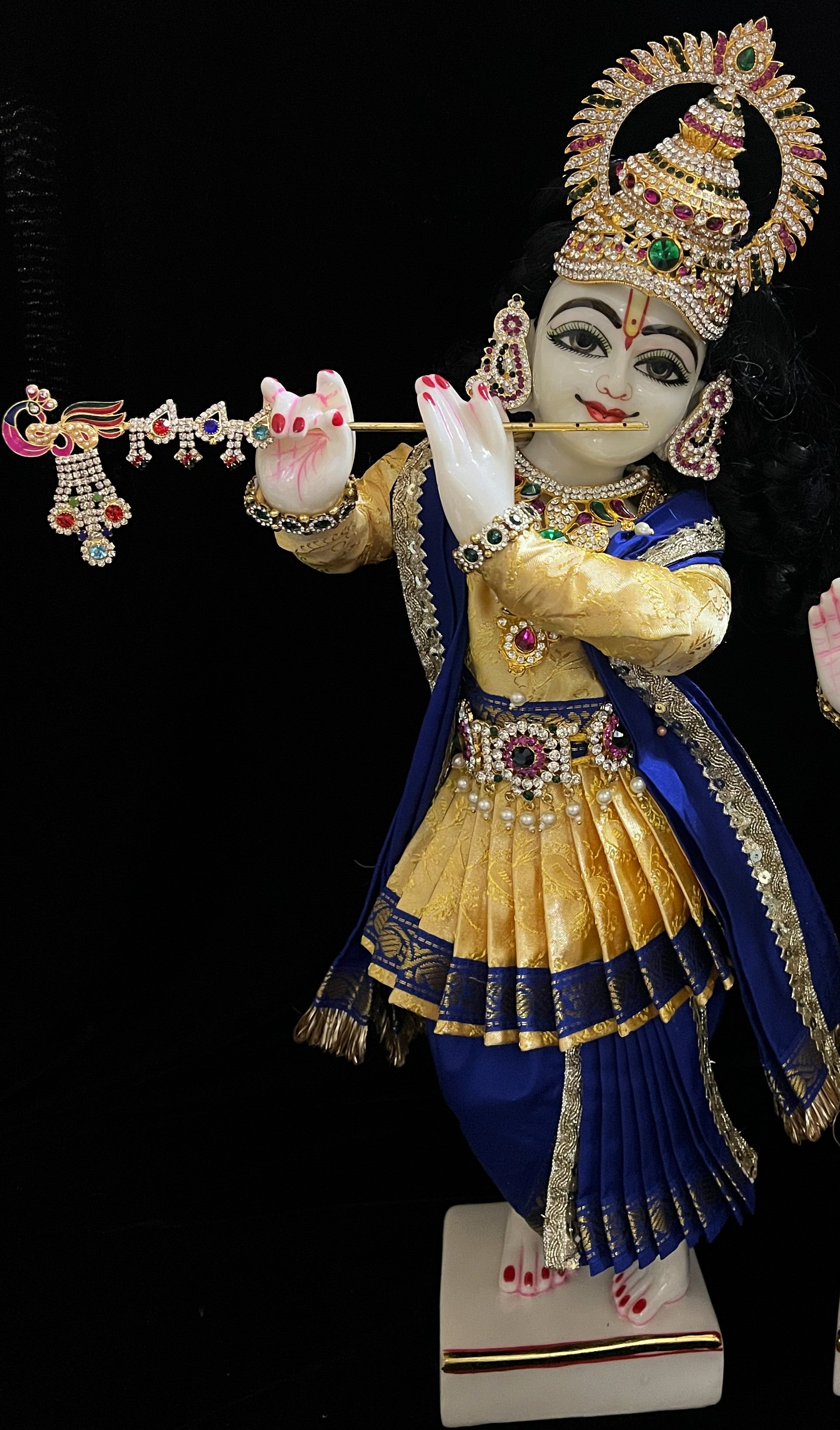 Vithhal Rukhmini dress, Ram Darbar dress, Radha krishna dress – Dhoti, Bhgavan dress, Deity Angharkha dhoti  Patka/shalya, Khes, kurta,made of  Satin Silk(not pure silk). - Cream Pre Stiched Angarkha with Royal Blue Contrast Dhoti and Shalya 1