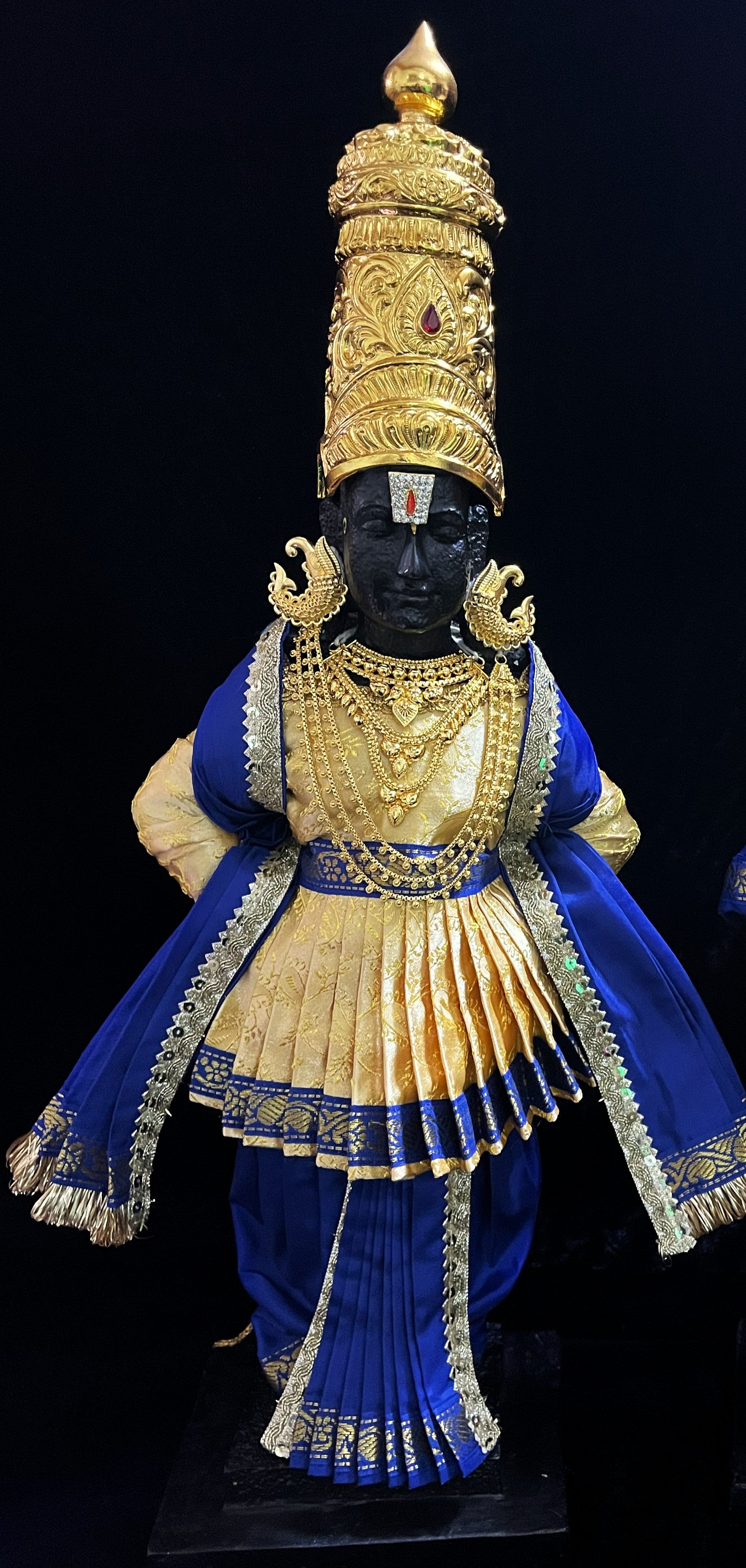 Vithhal Rukhmini dress, Ram Darbar dress, Radha krishna dress – Dhoti, Bhgavan dress, Deity Angharkha dhoti  Patka/shalya, Khes, kurta,made of  Satin Silk(not pure silk). - Cream Pre Stiched Angarkha with Royal Blue Contrast Dhoti and Shalya 2