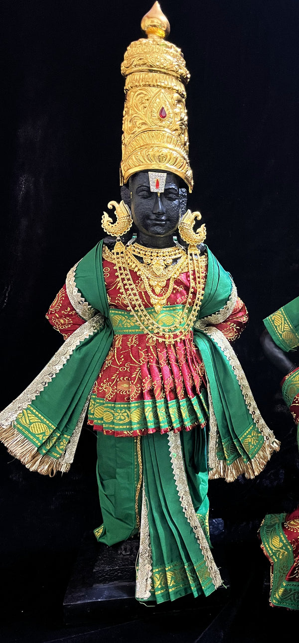 Vithhal Rukhmini dress, Ram Darbar dress, Radha krishna dress – Dhoti, Bhgavan dress, Deity Angharkha dhoti  Patka/shalya, Khes, kurta,made of  Satin Silk(not pure silk). - Maroon Pre Stiched Angarkha with Dark Green Contrast Dhoti and Shalya
