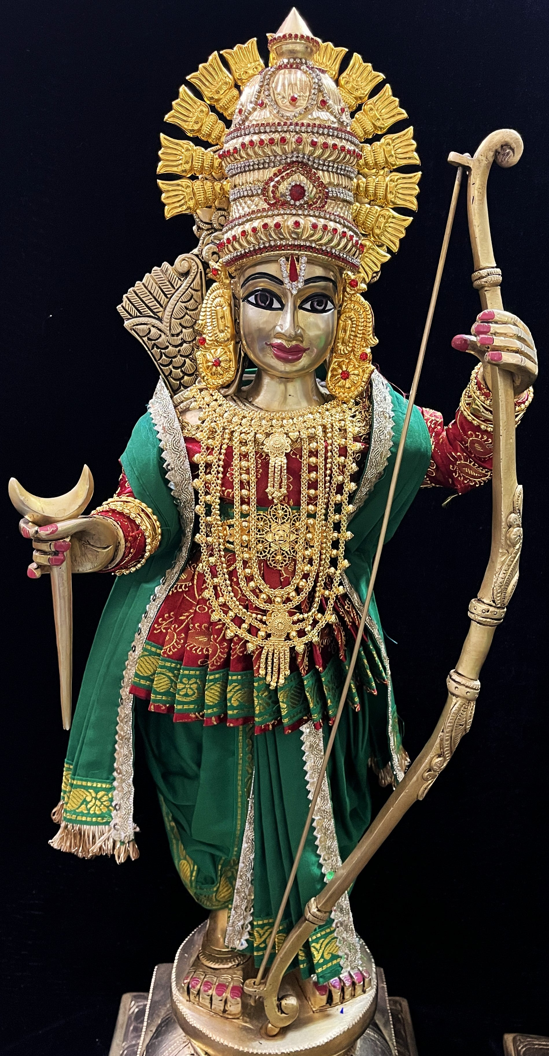 Vithhal Rukhmini dress, Ram Darbar dress, Radha krishna dress – Dhoti, Bhgavan dress, Deity Angharkha dhoti  Patka/shalya, Khes, kurta,made of  Satin Silk(not pure silk). - Maroon Pre Stiched Angarkha with Dark Green Contrast Dhoti and Shalya 3