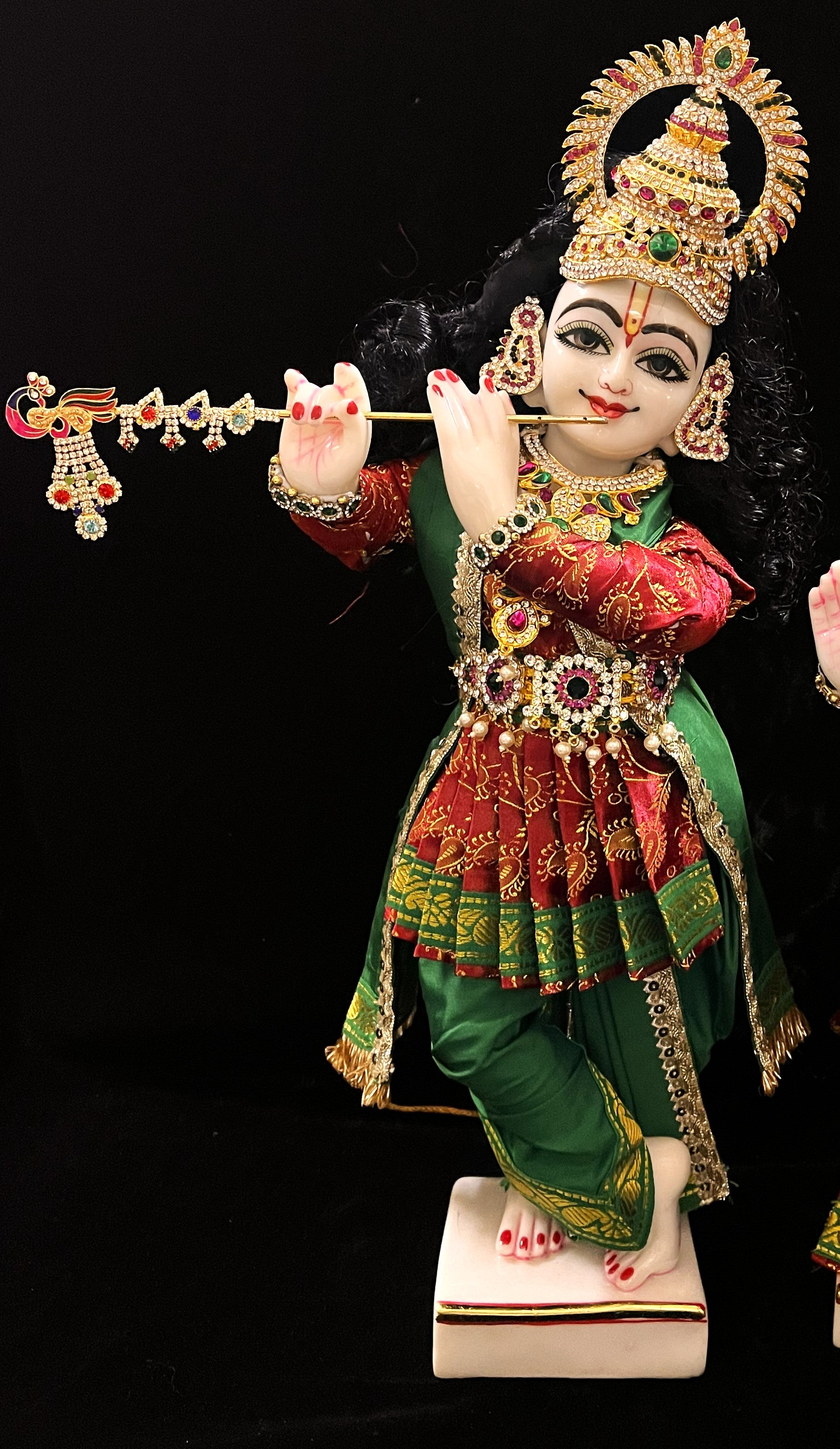 Vithhal Rukhmini dress, Ram Darbar dress, Radha krishna dress – Dhoti, Bhgavan dress, Deity Angharkha dhoti  Patka/shalya, Khes, kurta,made of  Satin Silk(not pure silk). - Maroon Pre Stiched Angarkha with Dark Green Contrast Dhoti and Shalya 2
