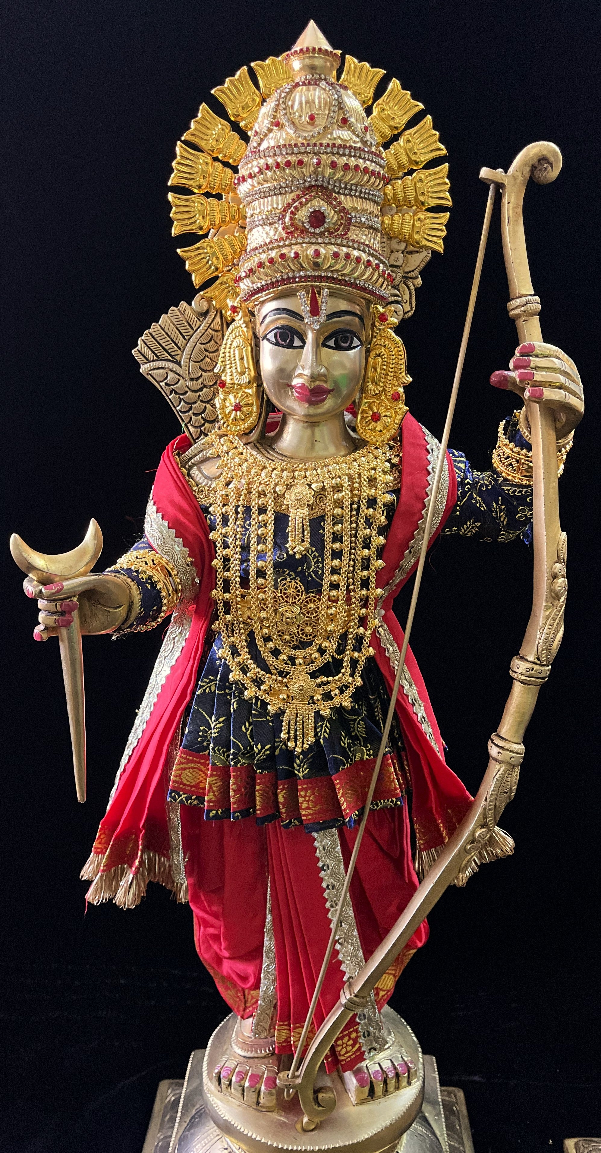 Vithhal Rukhmini dress, Ram Darbar dress, Radha krishna dress – Dhoti, Bhgavan dress, Deity Angharkha dhoti  Patka/shalya, Khes, kurta,made of  Satin Silk(not pure silk). - Dark Blue Pre Stiched Angarkha with red Contrast Dhoti and Shalya