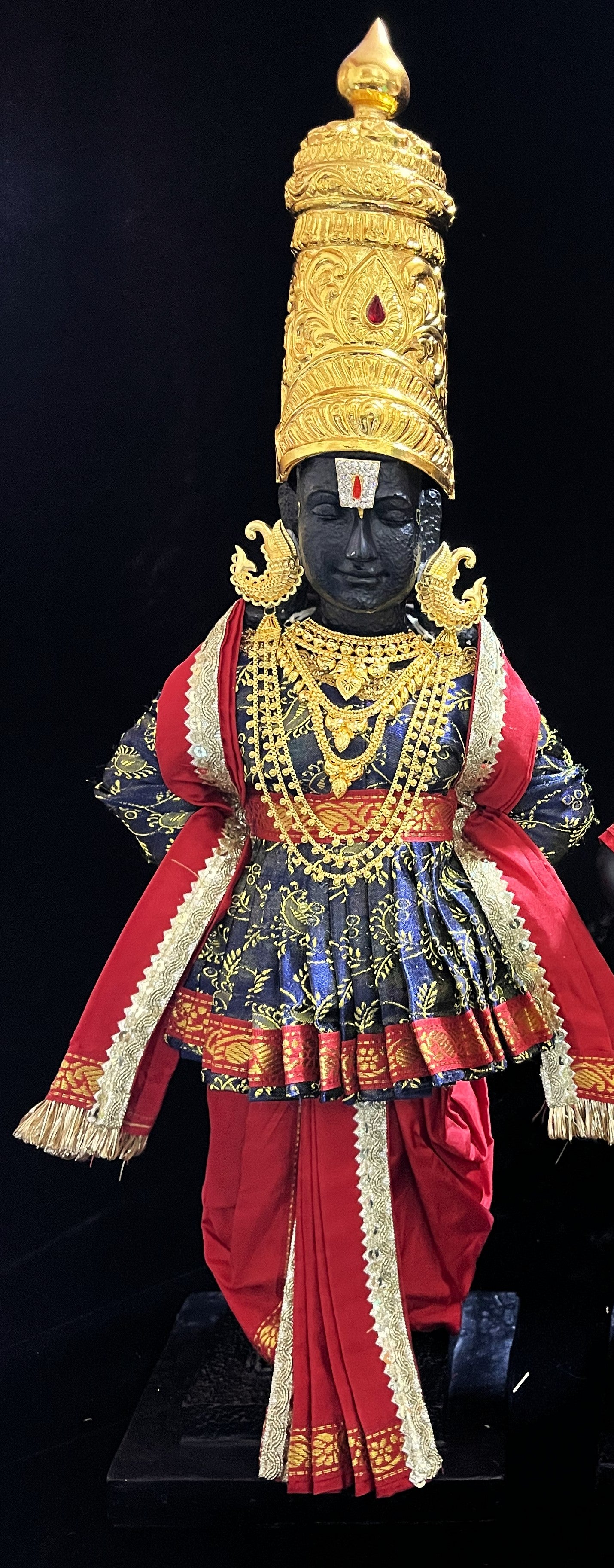 Vithhal Rukhmini dress, Ram Darbar dress, Radha krishna dress – Dhoti, Bhgavan dress, Deity Angharkha dhoti  Patka/shalya, Khes, kurta,made of  Satin Silk(not pure silk). - Dark Blue Pre Stiched Angarkha with red Contrast Dhoti and Shalya 1