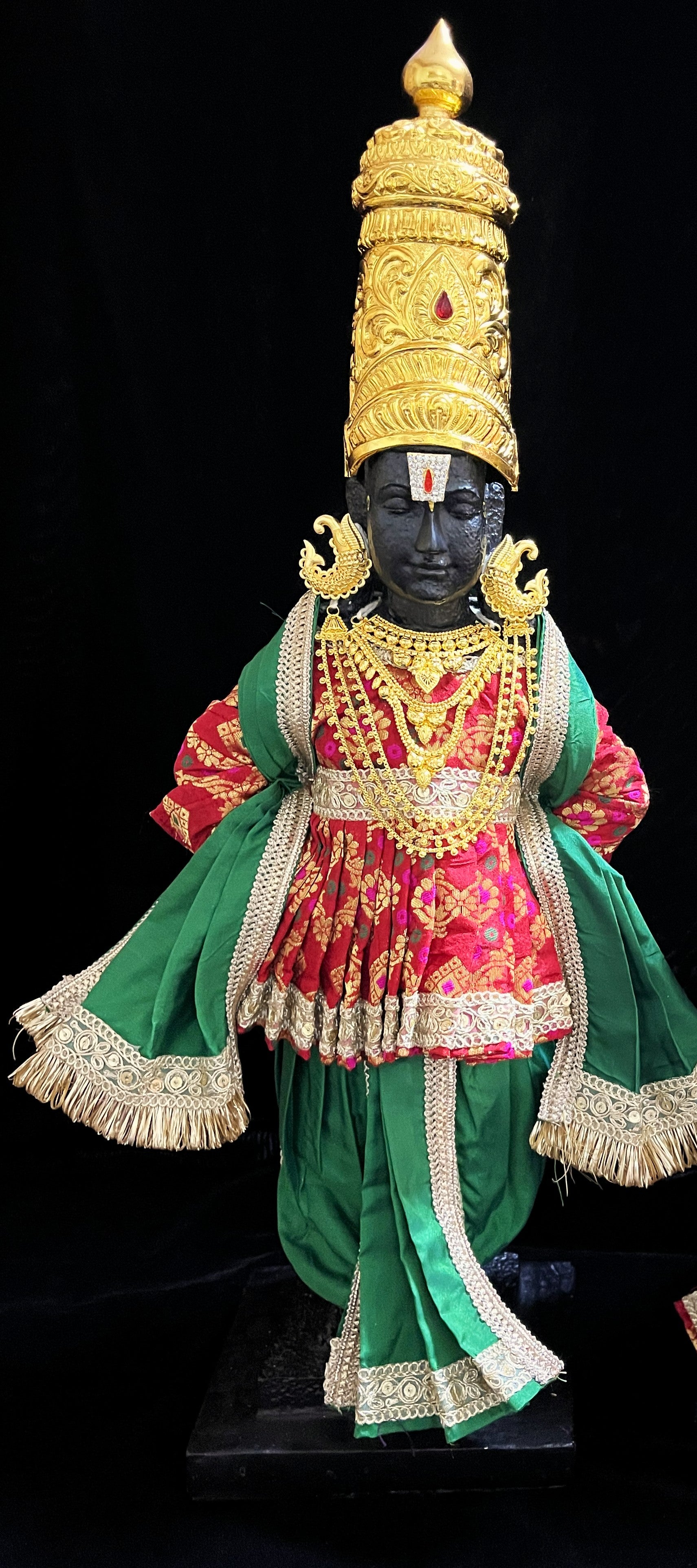 Angharkha dhoti  Patka/shalya, made of  Multicoloured Chanderi Silk (Not Pure Silk) - Red pre-plated, pre-stiched Angarkha with Dark Green Contrast and Dhoti and shallya