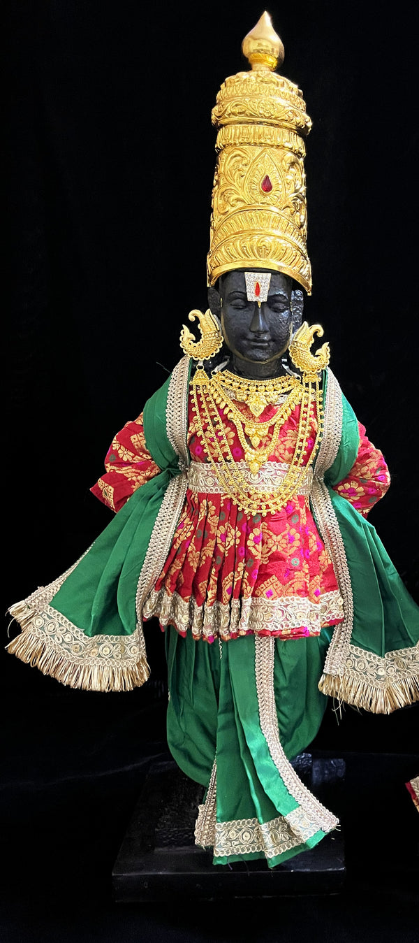 Angharkha dhoti  Patka/shalya, made of  Multicoloured Chanderi Silk (Not Pure Silk) - Red pre-plated, pre-stiched Angarkha with Dark Green Contrast and Dhoti and shallya