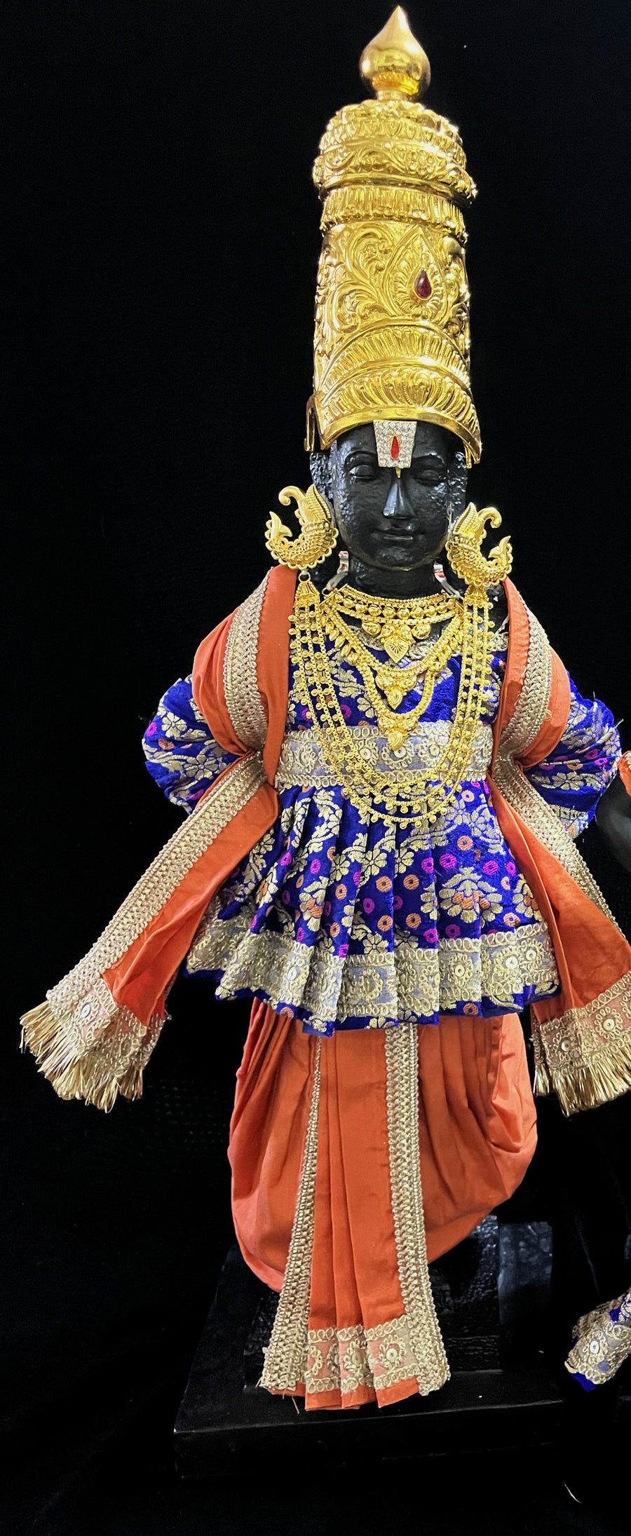 Angharkha dhoti  Patka/shalya, made of  Multicoloured Chanderi Silk (Not Pure Silk) - Royal Blue pre-plated, pre-stiched Angarkha with Orange Contrast and Dhoti and shallya