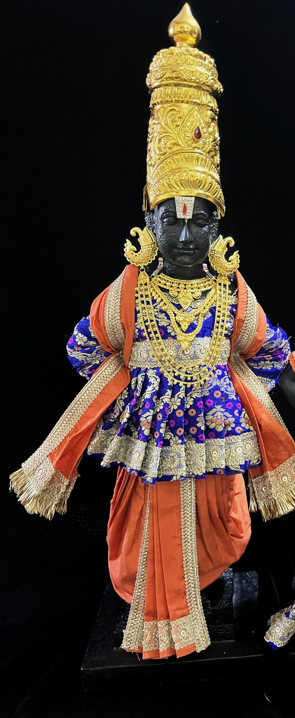 Angharkha dhoti  Patka/shalya, made of  Multicoloured Chanderi Silk (Not Pure Silk) - Royal Blue pre-plated, pre-stiched Angarkha with Orange Contrast and Dhoti and shallya