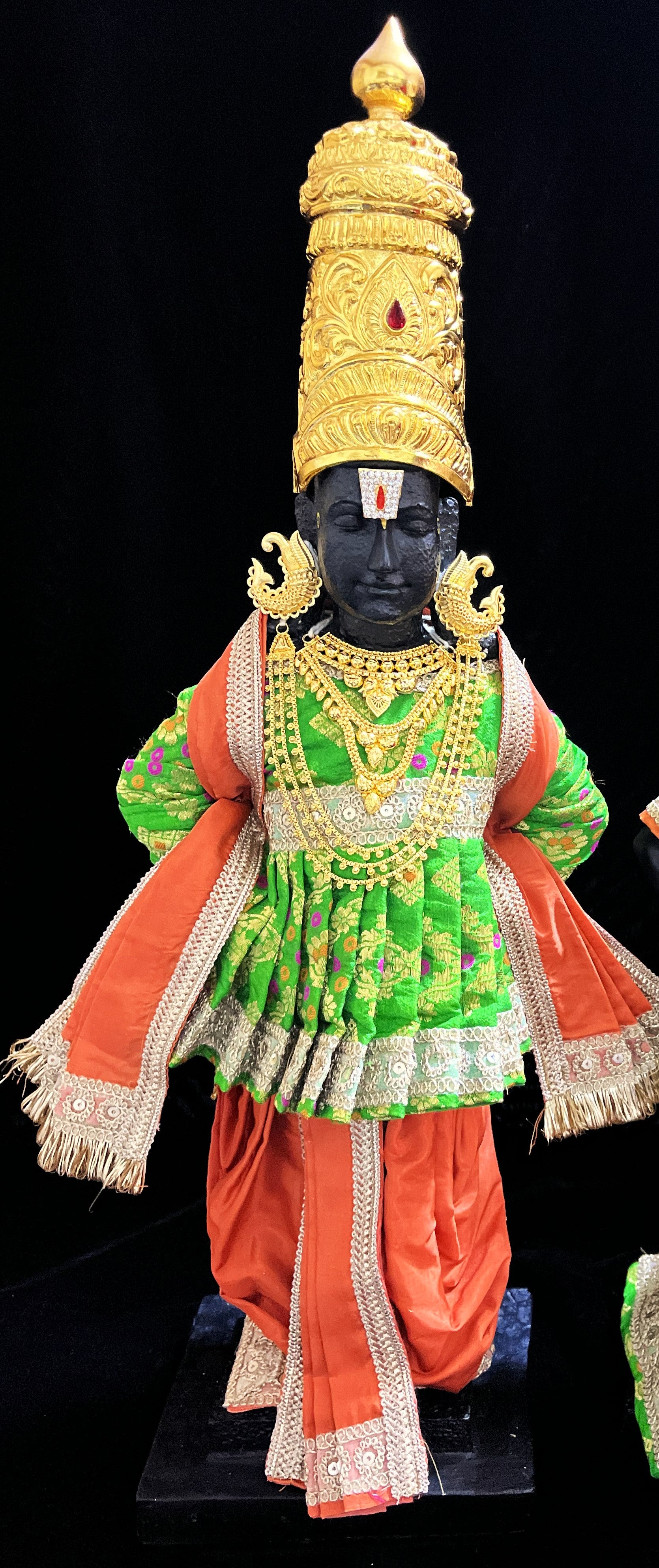 Angharkha dhoti  Patka/shalya, made of  Multicoloured Chanderi Silk (Not Pure Silk) - Parrot Green pre-plated, pre-stiched Angarkha with Orange Contrast and Dhoti and shallya 1