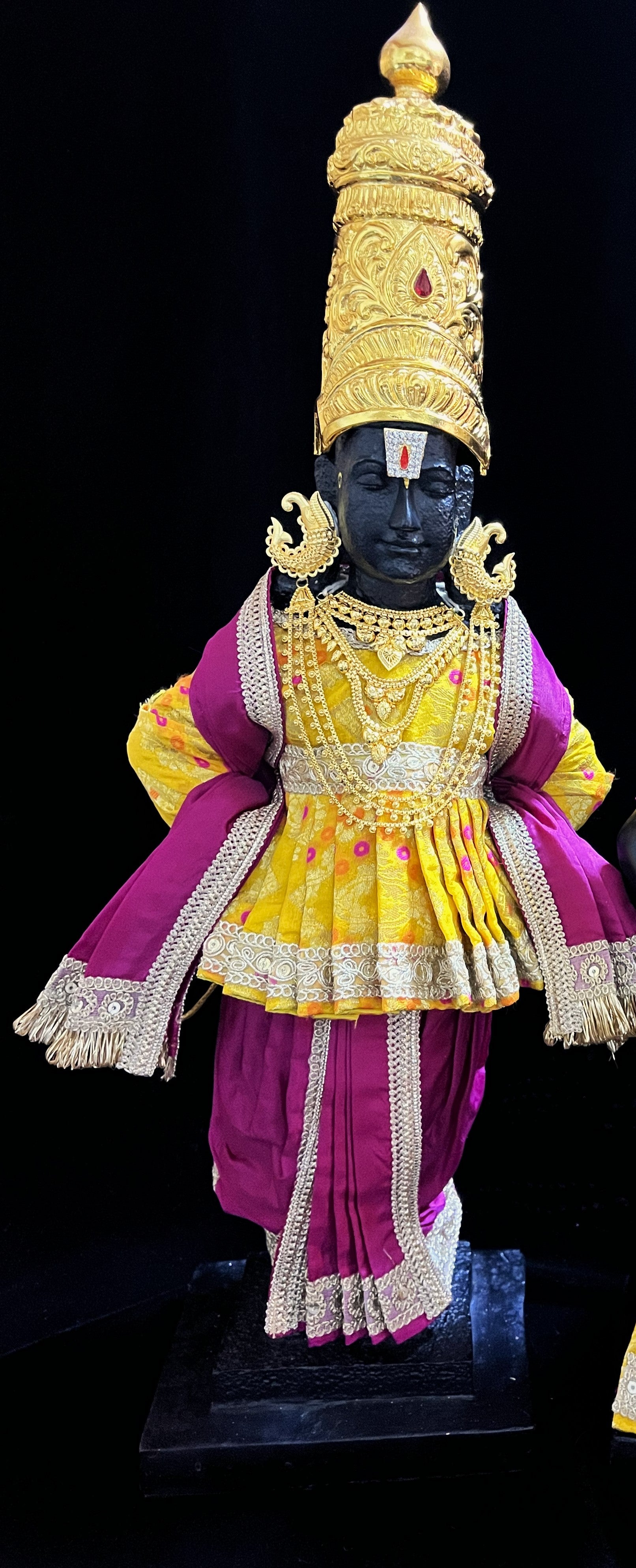 Angharkha dhoti  Patka/shalya, made of  Multicoloured Chanderi Silk (Not Pure Silk) - Yellow pre-plated, pre-stiched Angarkha with Purple Contrast and Dhoti and shallya