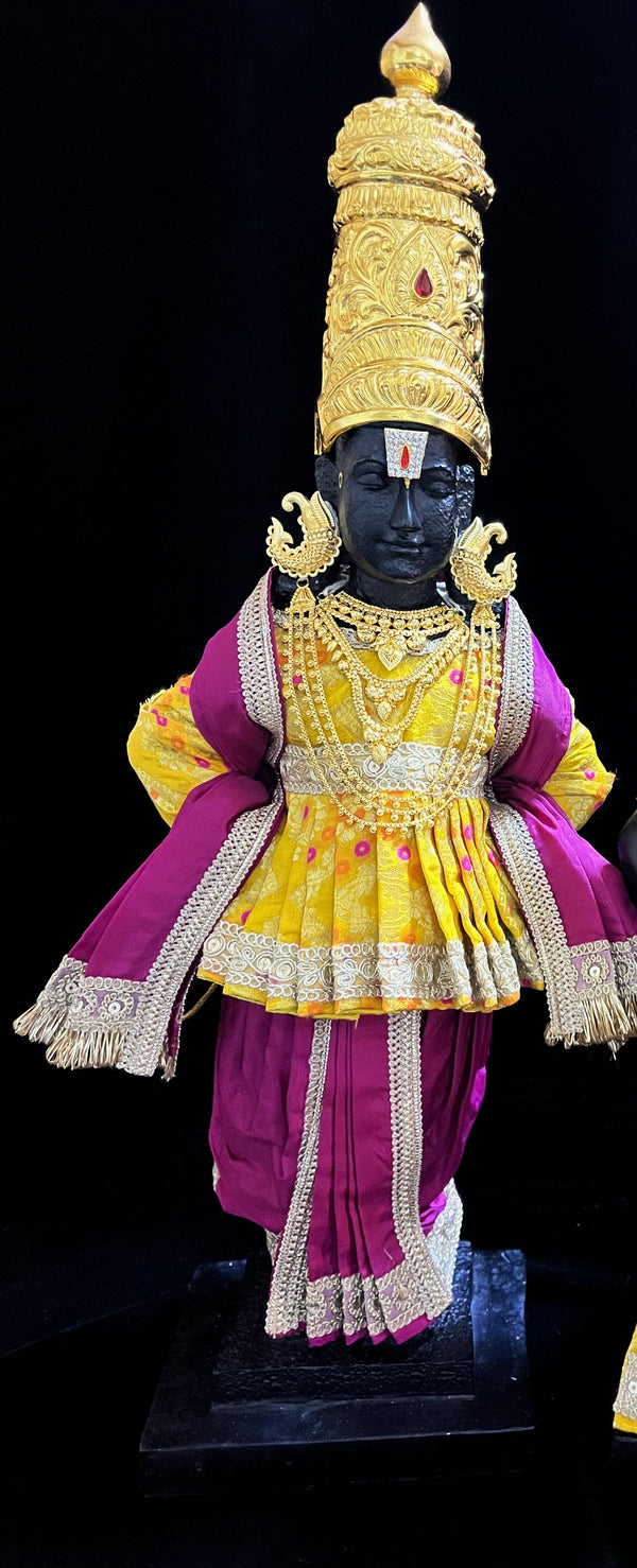 Angharkha dhoti  Patka/shalya, made of  Multicoloured Chanderi Silk (Not Pure Silk) - Yellow pre-plated, pre-stiched Angarkha with Purple Contrast and Dhoti and shallya