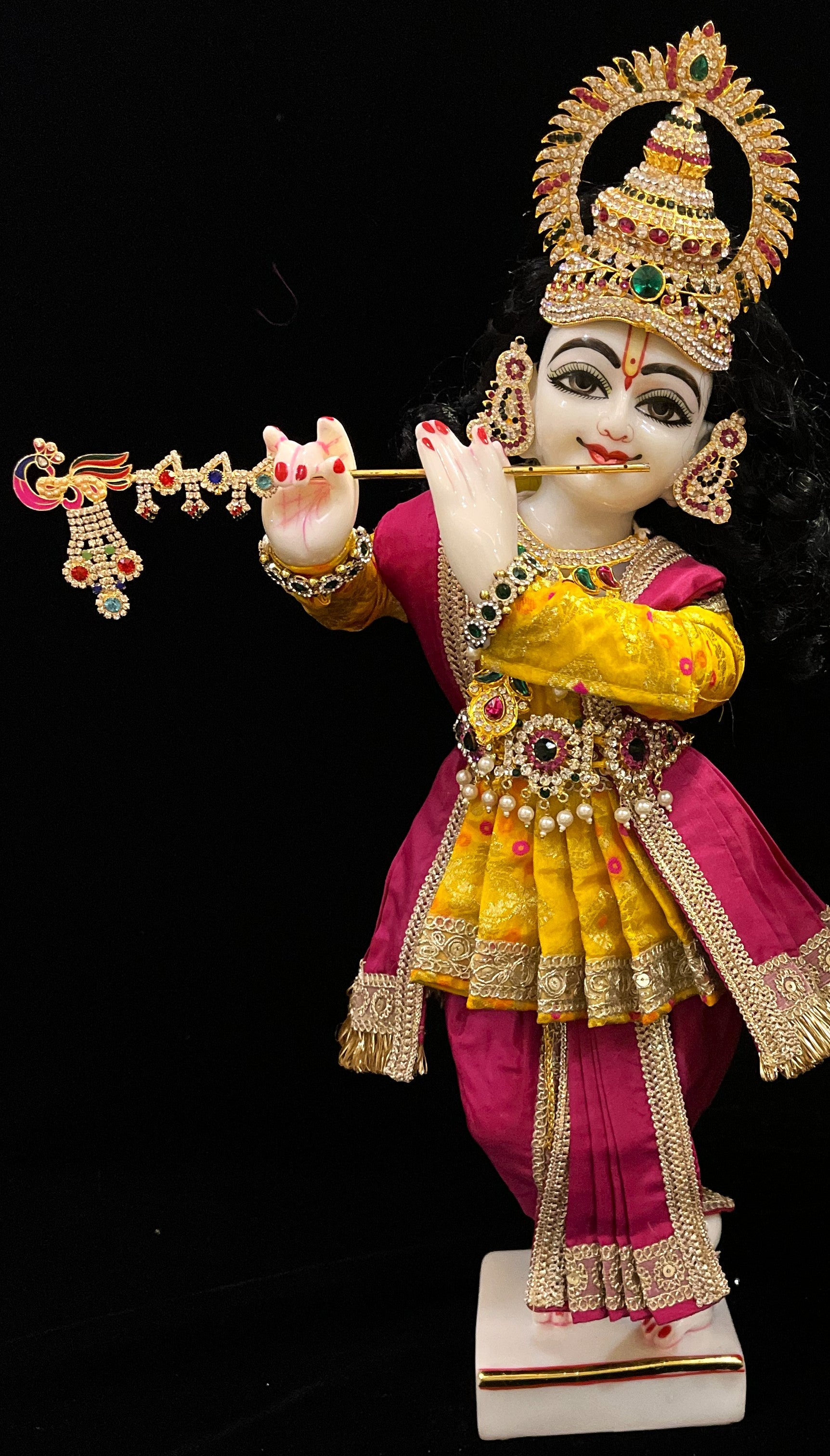 Angharkha dhoti  Patka/shalya, made of  Multicoloured Chanderi Silk (Not Pure Silk) - Yellow pre-plated, pre-stiched Angarkha with Purple Contrast and Dhoti and shallya