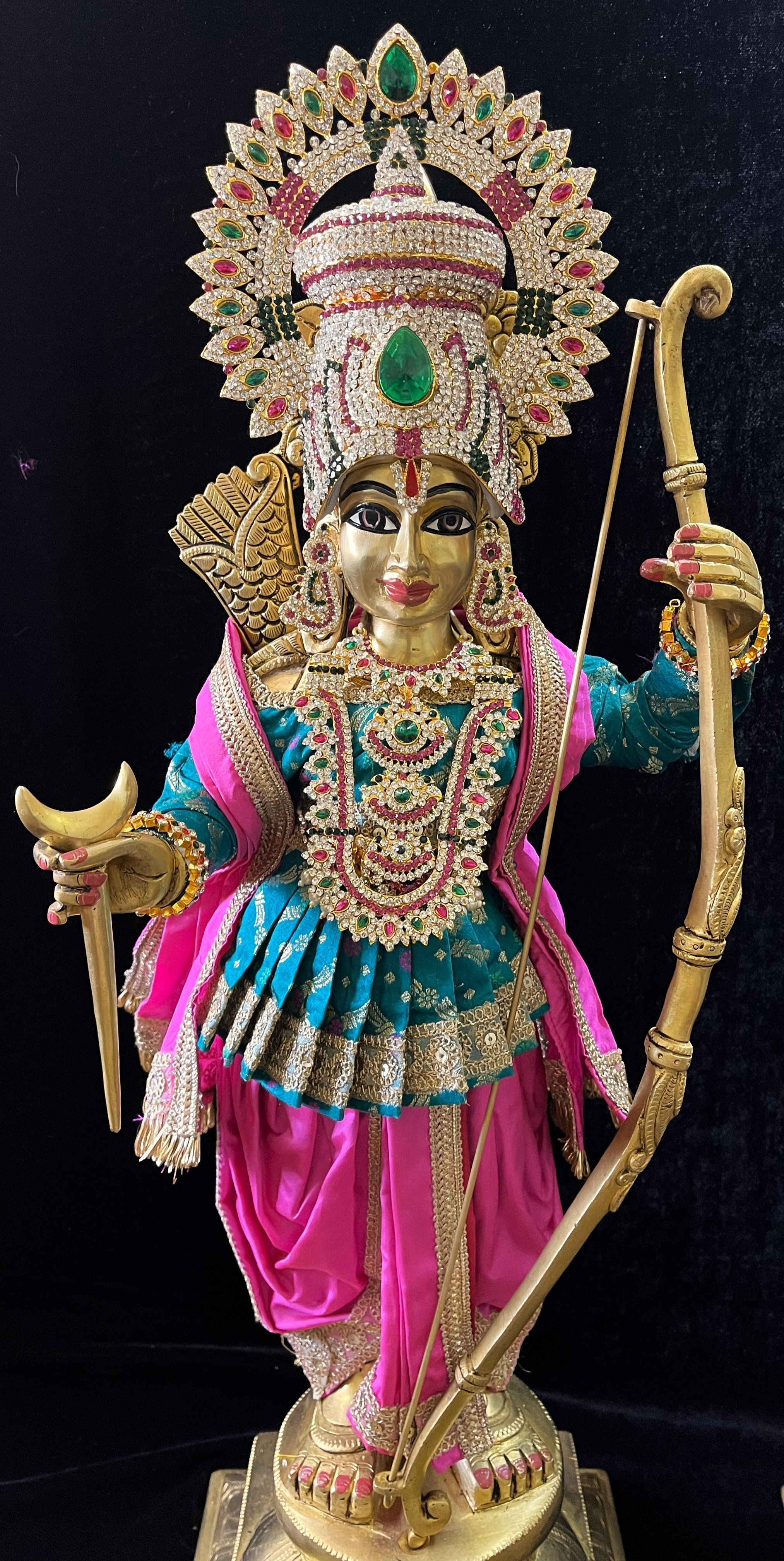 Angharkha dhoti  Patka/shalya, made of  Multicoloured Chanderi Silk (Not Pure Silk) - Rama Blue pre-plated, pre-stiched Angarkha with Pink Contrast and Dhoti and shallya