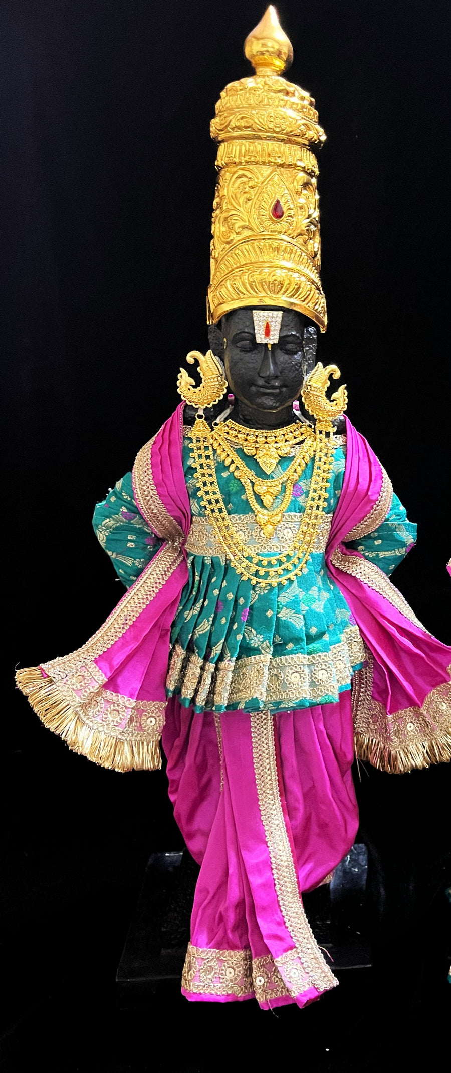 Angharkha dhoti  Patka/shalya, made of  Multicoloured Chanderi Silk (Not Pure Silk) - Rama Blue pre-plated, pre-stiched Angarkha with Pink Contrast and Dhoti and shallya