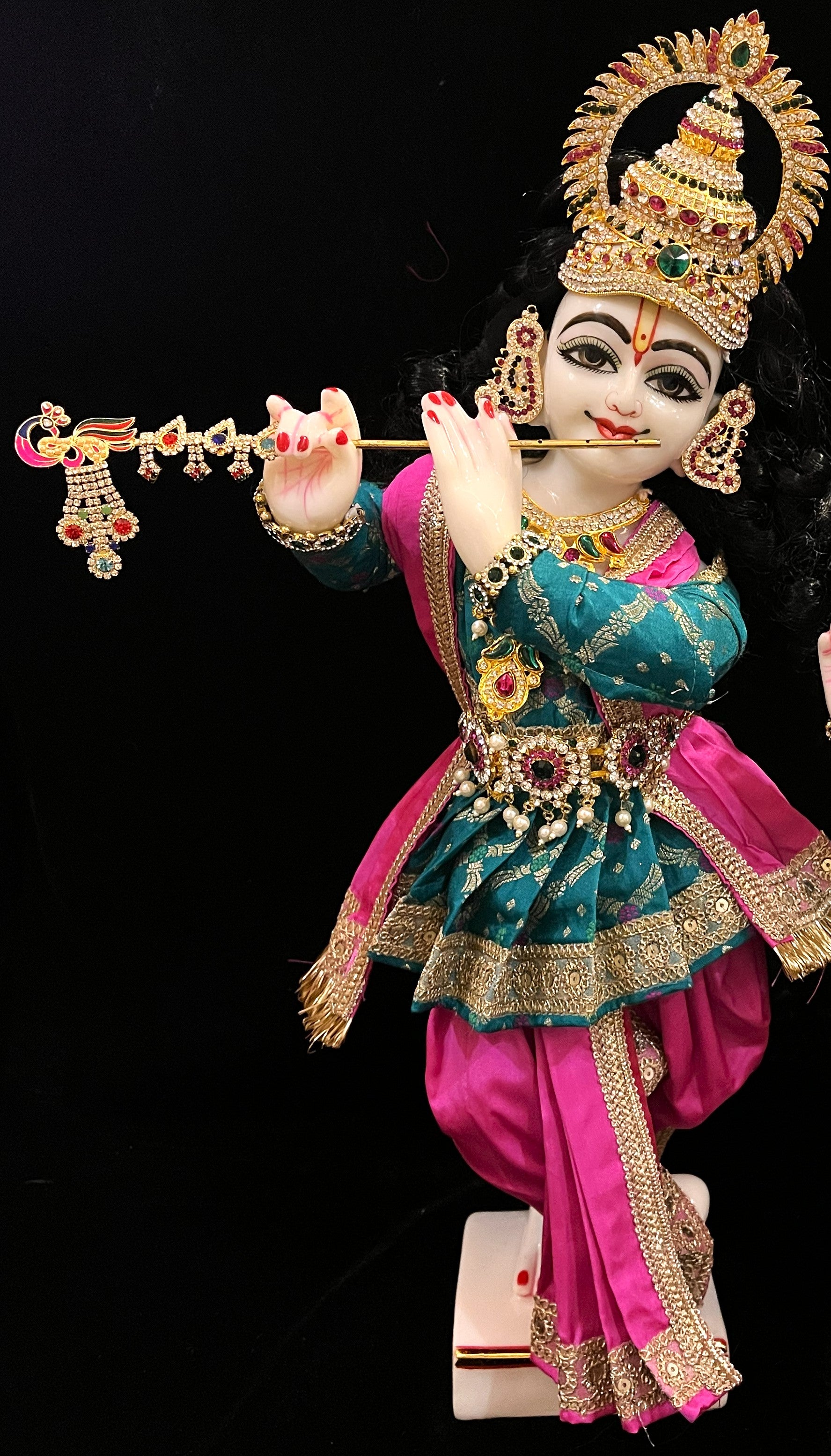 Angharkha dhoti  Patka/shalya, made of  Multicoloured Chanderi Silk (Not Pure Silk) - Rama Blue pre-plated, pre-stiched Angarkha with Pink Contrast and Dhoti and shallya
