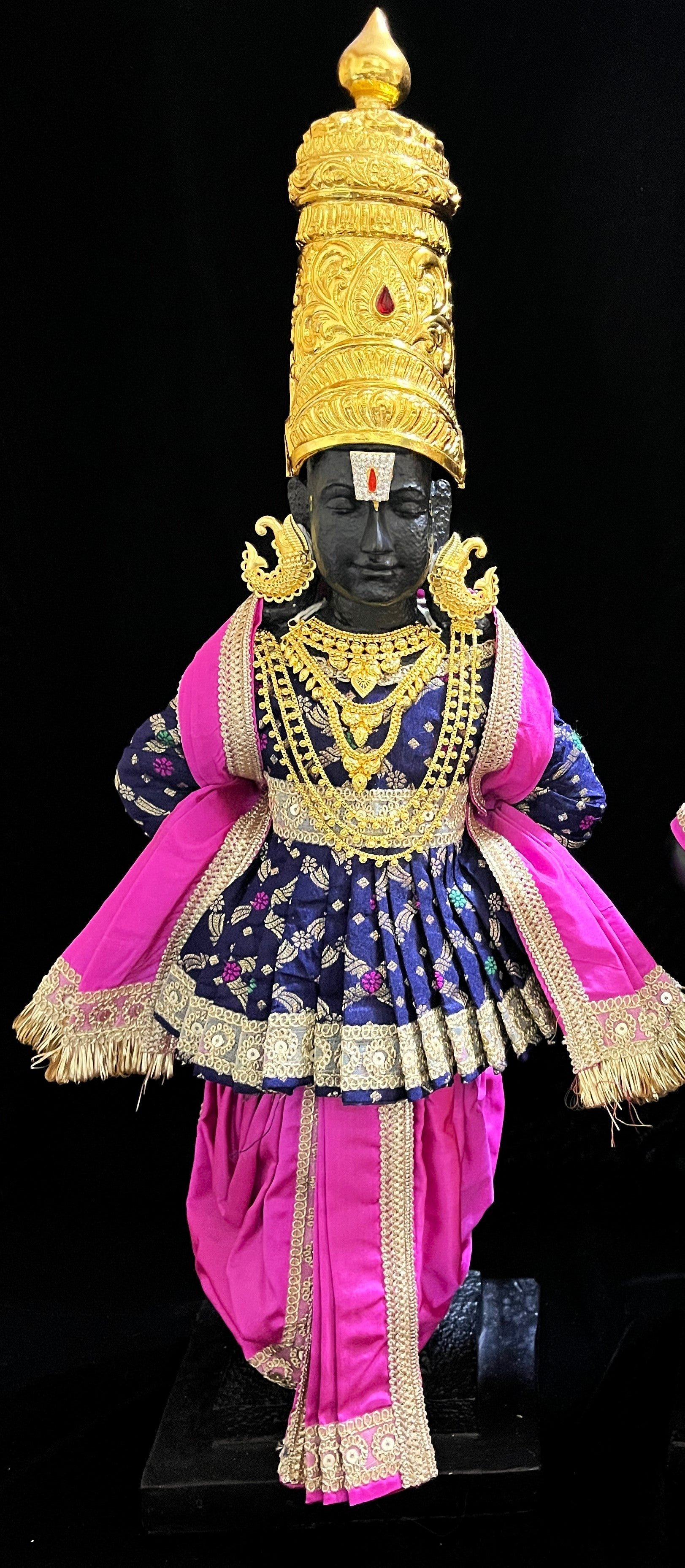Angharkha dhoti  Patka/shalya, made of  Multicoloured Chanderi Silk (Not Pure Silk) - Dark Blue pre-plated, pre-stiched Angarkha with Pink Contrast and Dhoti and shallya