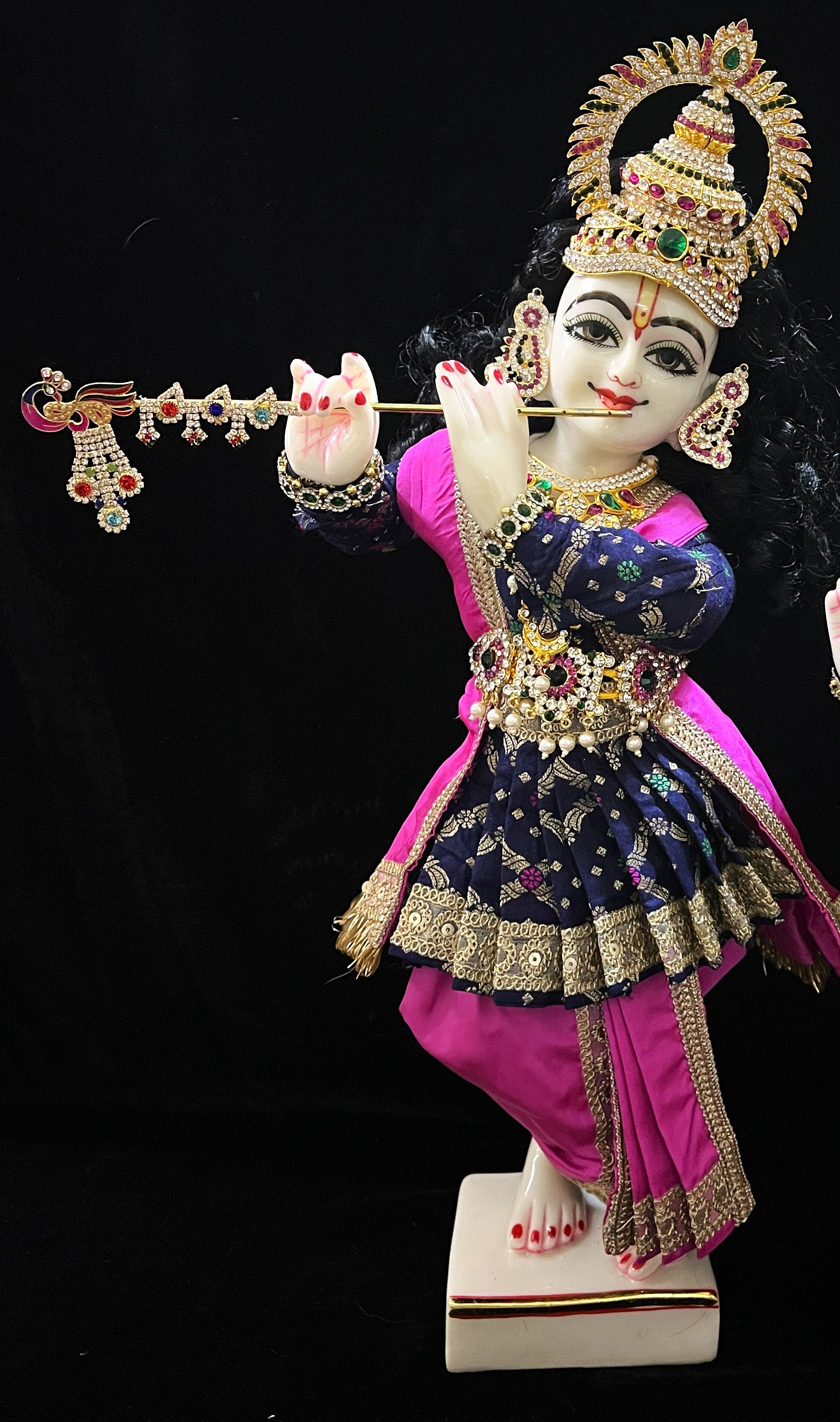 Angharkha dhoti  Patka/shalya, made of  Multicoloured Chanderi Silk (Not Pure Silk) - Dark Blue pre-plated, pre-stiched Angarkha with Pink Contrast and Dhoti and shallya