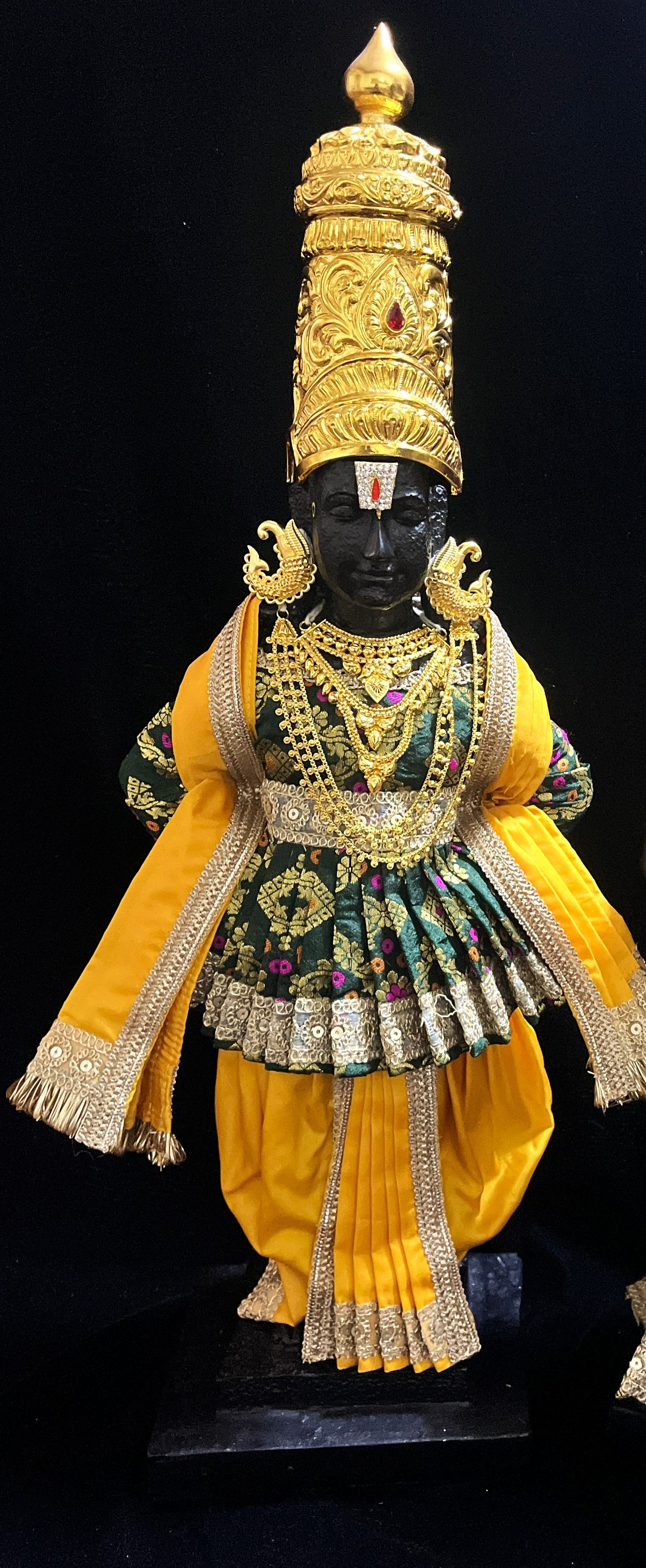Angharkha dhoti  Patka/shalya, made of  Multicoloured Chanderi Silk (Not Pure Silk) - Dark Green pre-plated, pre-stiched Angarkha with Yellow Contrast and Dhoti and shallya