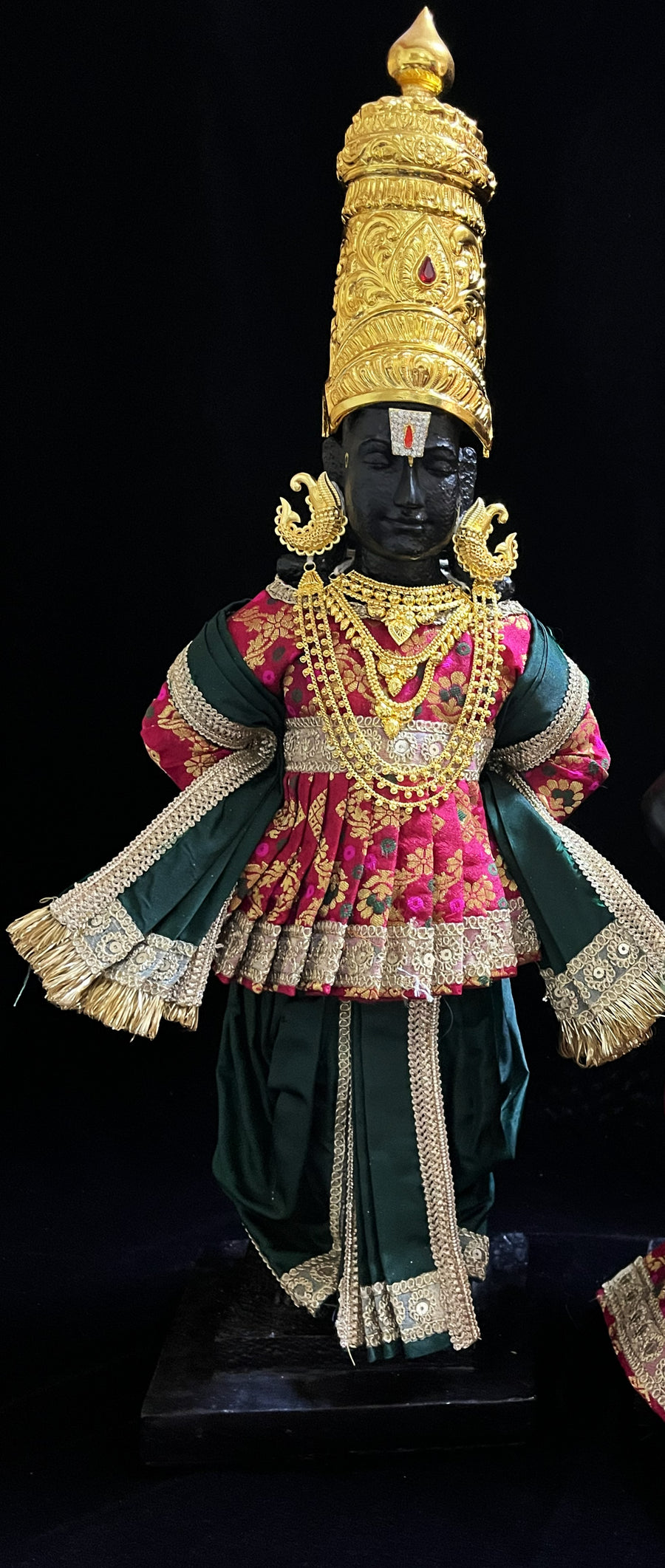Angharkha dhoti  Patka/shalya, made of  Multicoloured Chanderi Silk (Not Pure Silk) - Maroon pre-plated, pre-stiched Angarkha with Dark Green Contrast and Dhoti and shallya