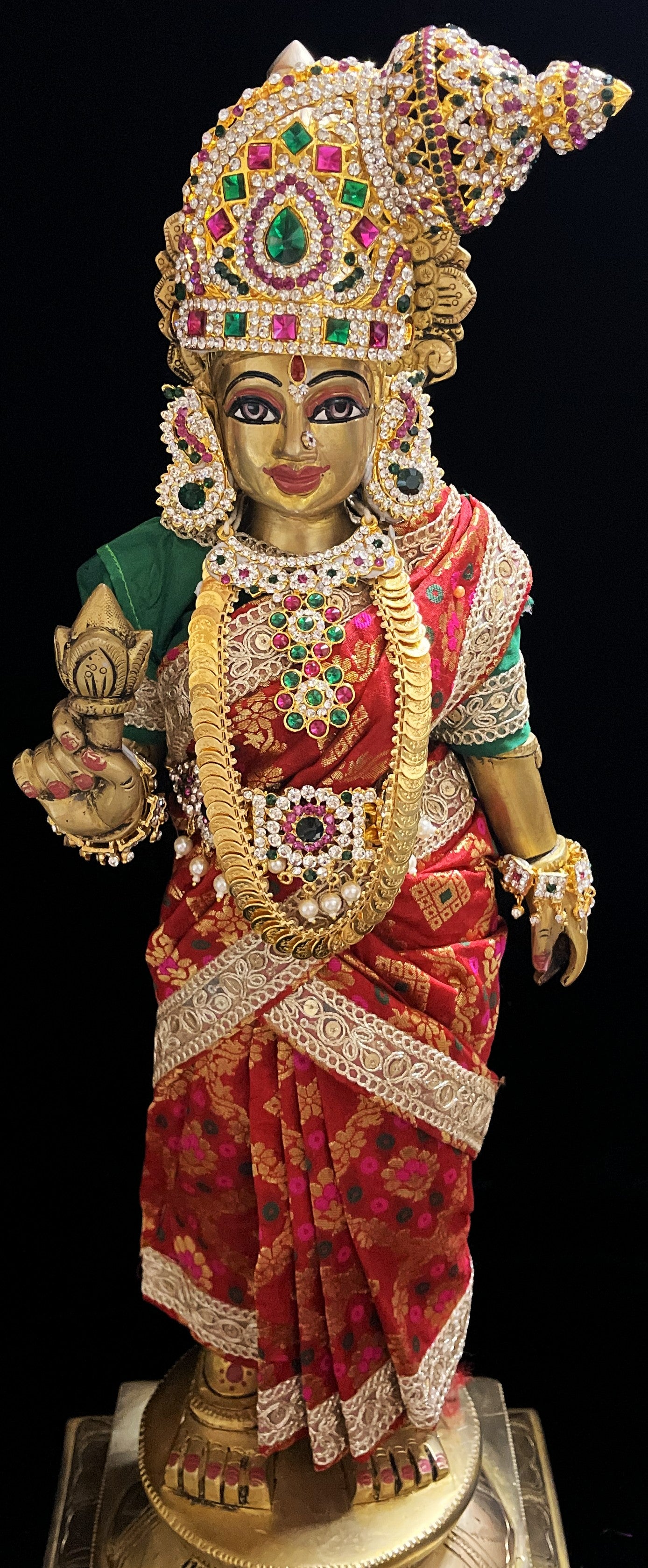 Royal Pre-Stitched with Multicoloured Chanderi Silk Saree (Not Pure Silk) - Red pre-plated Saree with Dark Green Contrast and blouse 3
