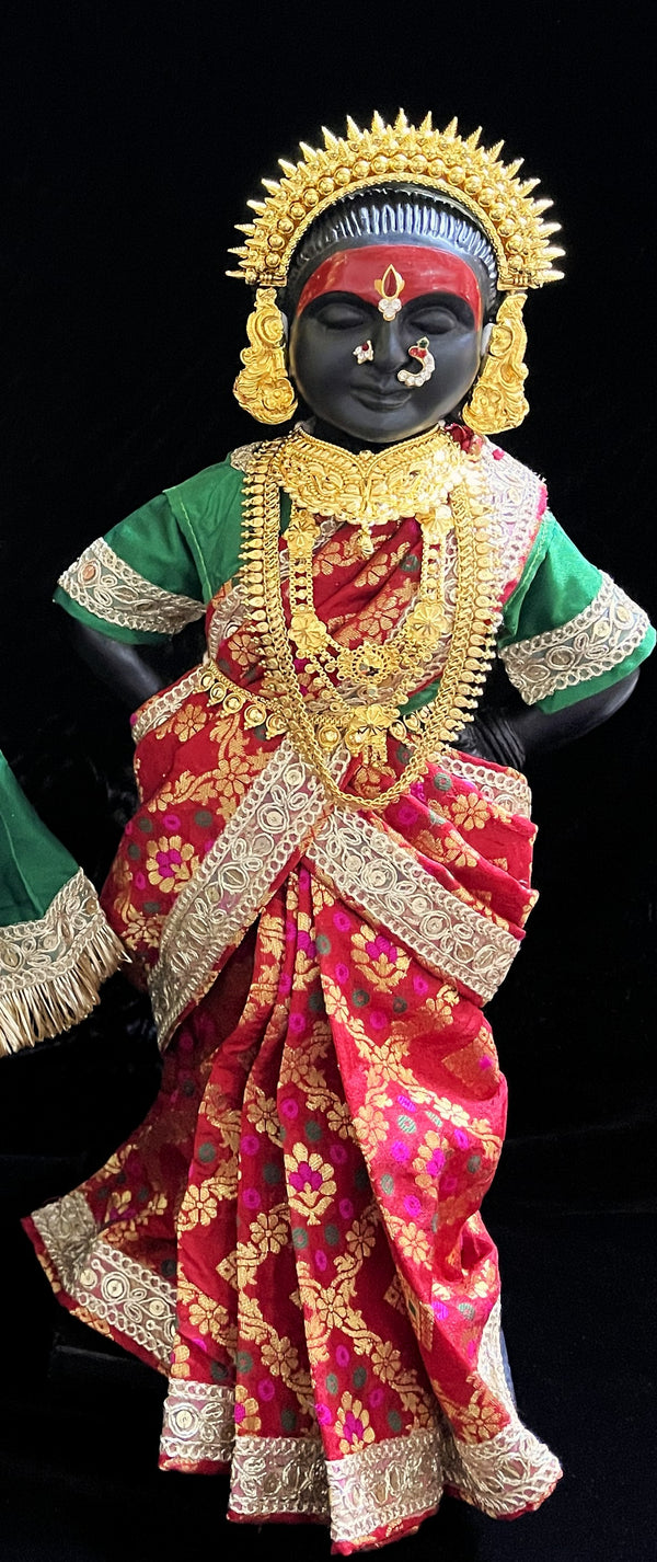 Royal Pre-Stitched with Multicoloured Chanderi Silk Saree (Not Pure Silk) - Red pre-plated Saree with Dark Green Contrast and blouse