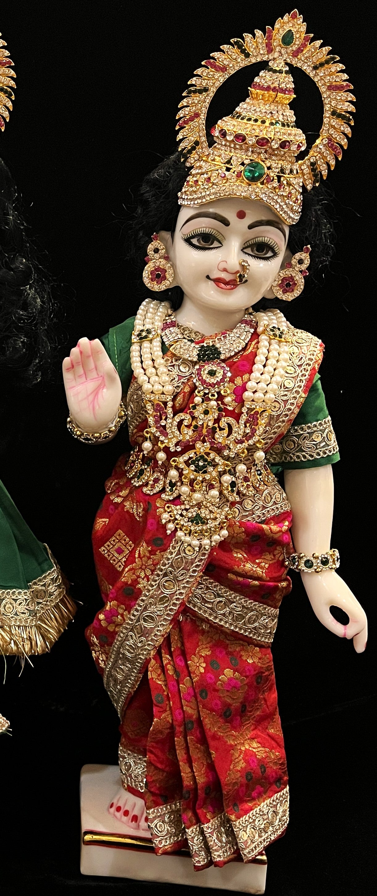 Royal Pre-Stitched with Multicoloured Chanderi Silk Saree (Not Pure Silk) - Red pre-plated Saree with Dark Green Contrast and blouse 2