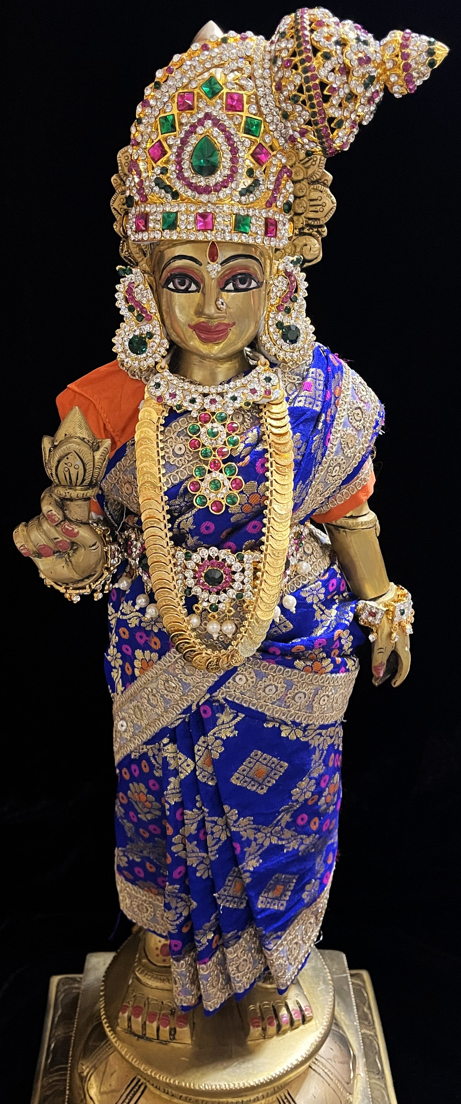 Royal Pre-Stitched with Multicoloured Chanderi Silk Saree (Not Pure Silk) - Royal Blue pre-plated Saree with Orange Contrast and blouse 3