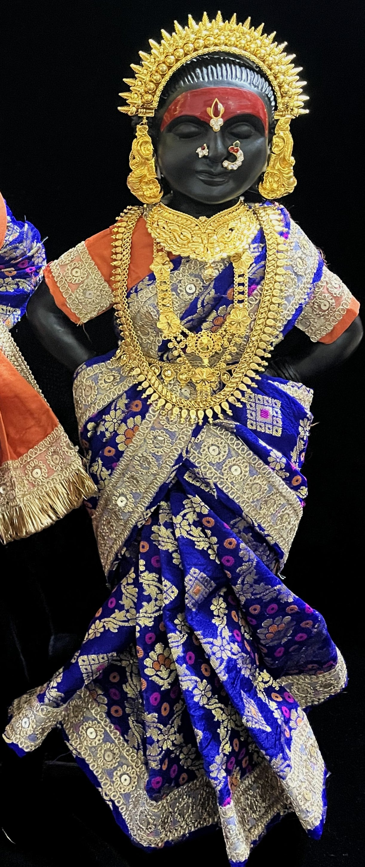 Royal Pre-Stitched with Multicoloured Chanderi Silk Saree (Not Pure Silk) - Royal Blue pre-plated Saree with Orange Contrast and blouse 1
