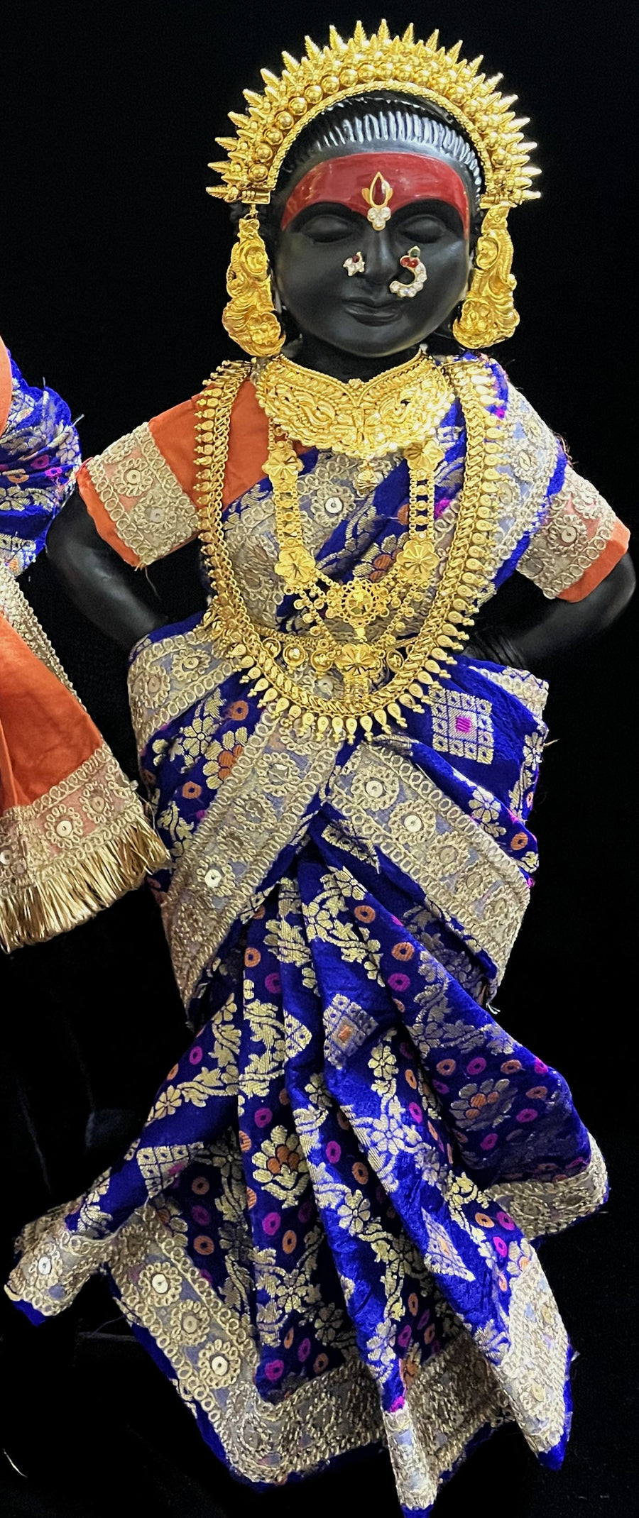 Royal Pre-Stitched with Multicoloured Chanderi Silk Saree (Not Pure Silk) - Royal Blue pre-plated Saree with Orange Contrast and blouse