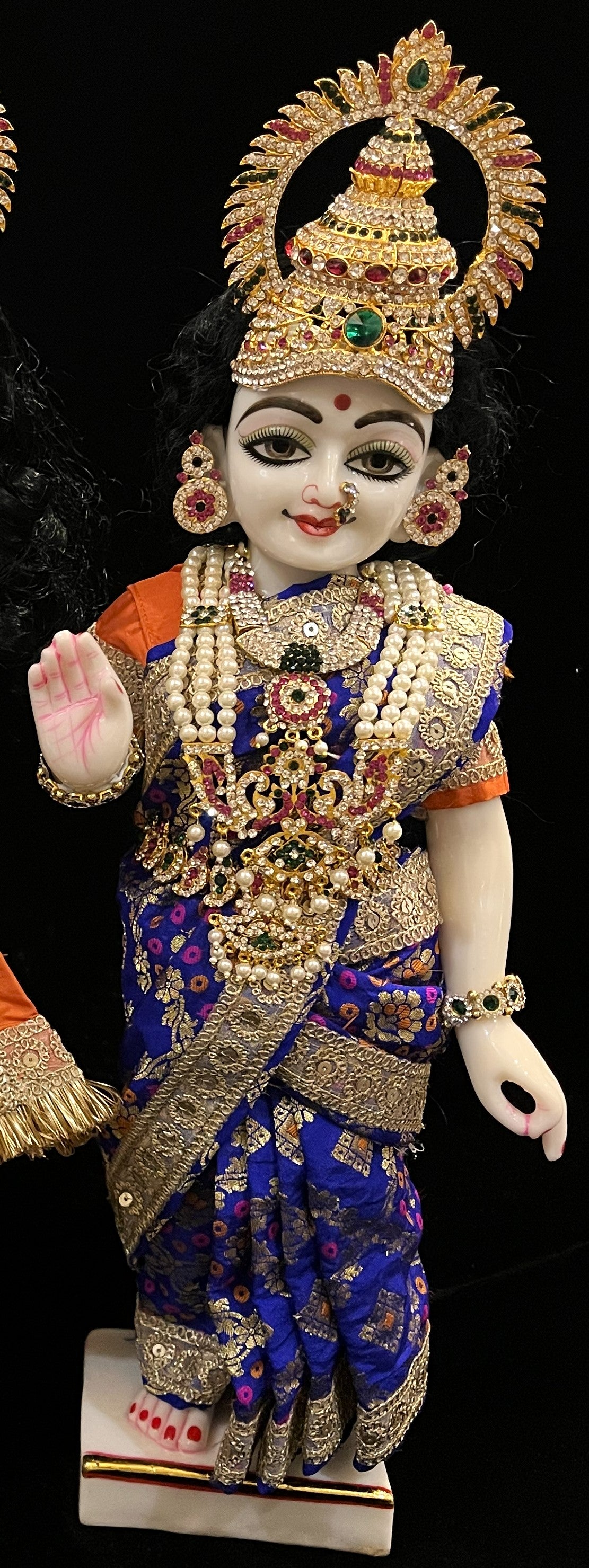 Royal Pre-Stitched with Multicoloured Chanderi Silk Saree (Not Pure Silk) - Royal Blue pre-plated Saree with Orange Contrast and blouse 2