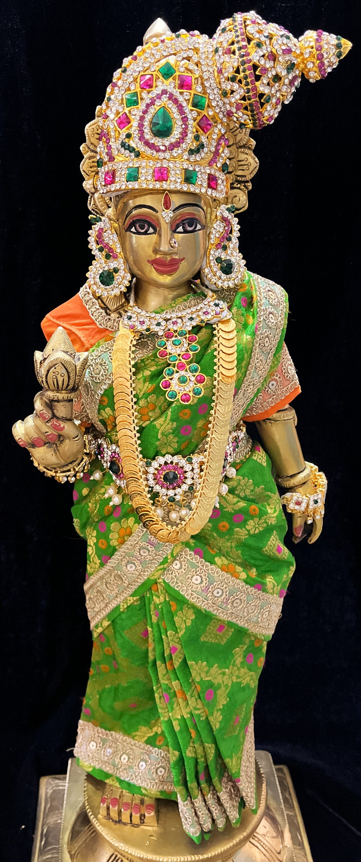 Royal Pre-Stitched with Multicoloured Chanderi Silk Saree (Not Pure Silk) - Parrot Green pre-plated Saree with Orange Contrast and blouse 3