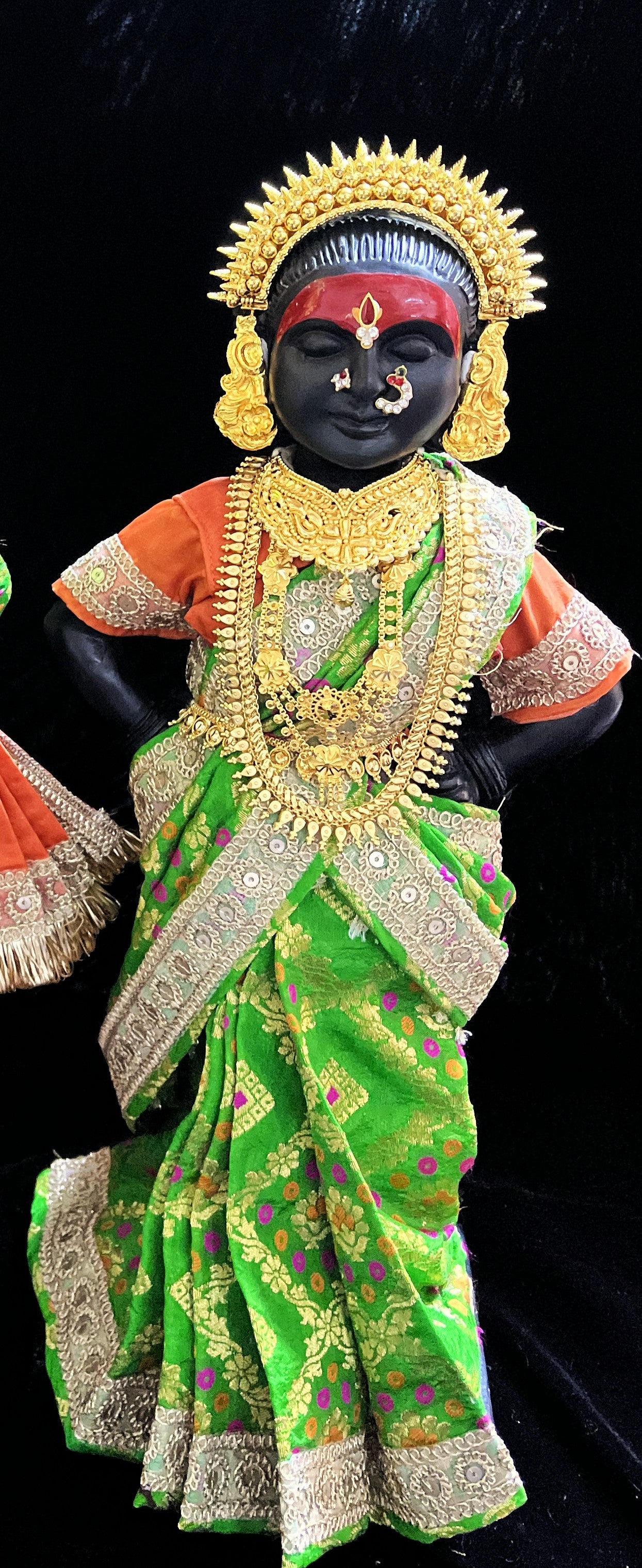 Royal Pre-Stitched with Multicoloured Chanderi Silk Saree (Not Pure Silk) - Parrot Green pre-plated Saree with Orange Contrast and blouse 2