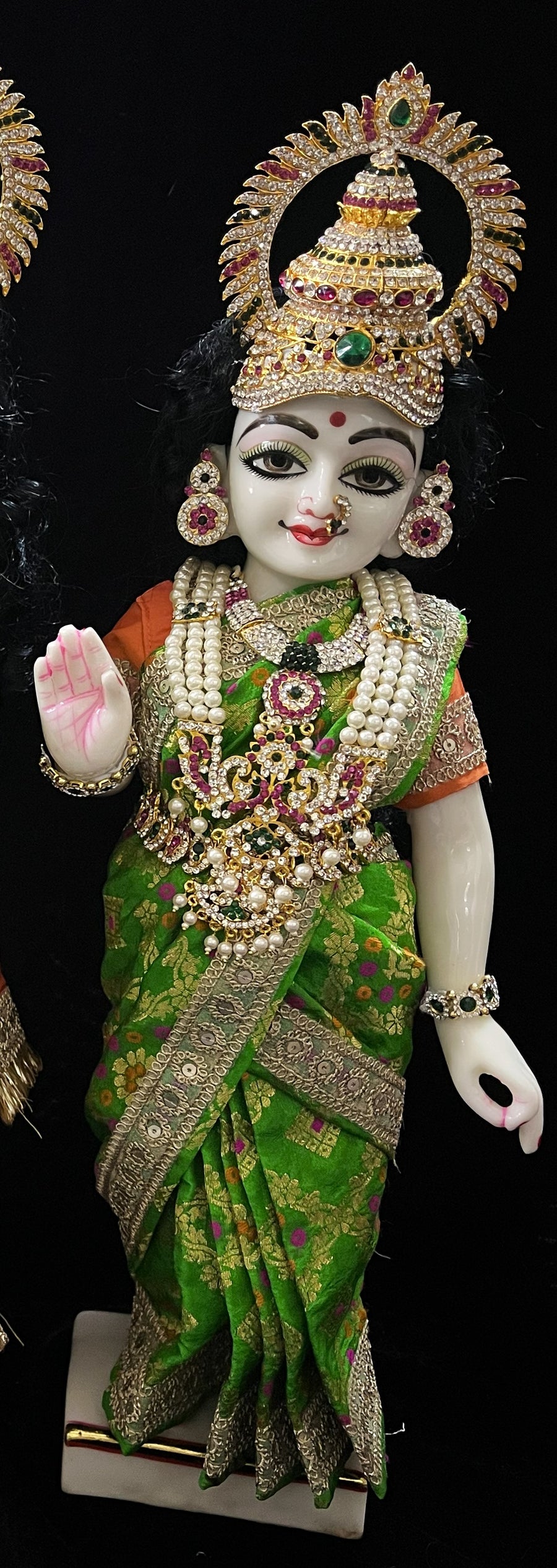 Royal Pre-Stitched with Multicoloured Chanderi Silk Saree (Not Pure Silk) - Parrot Green pre-plated Saree with Orange Contrast and blouse