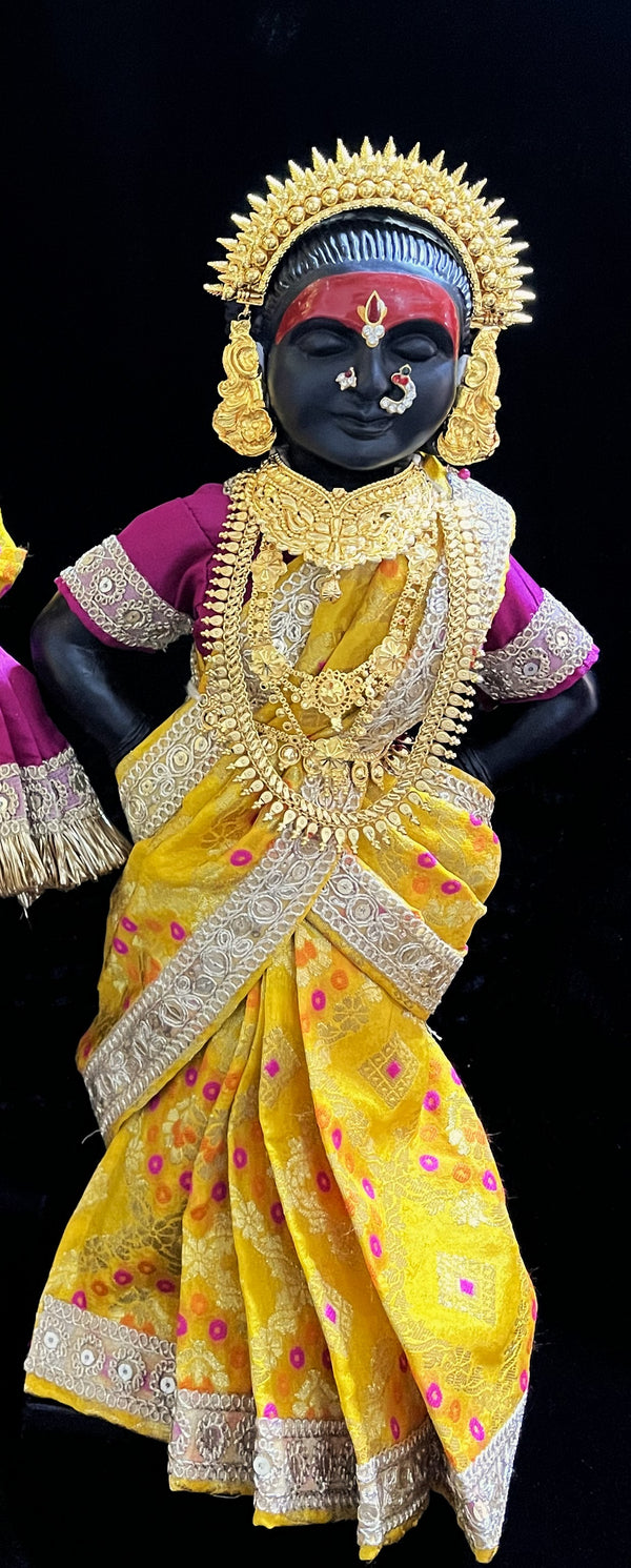 Royal Pre-Stitched with Multicoloured Chanderi Silk Saree (Not Pure Silk) - Yellow pre-plated Saree with Purple Contrast and blouse