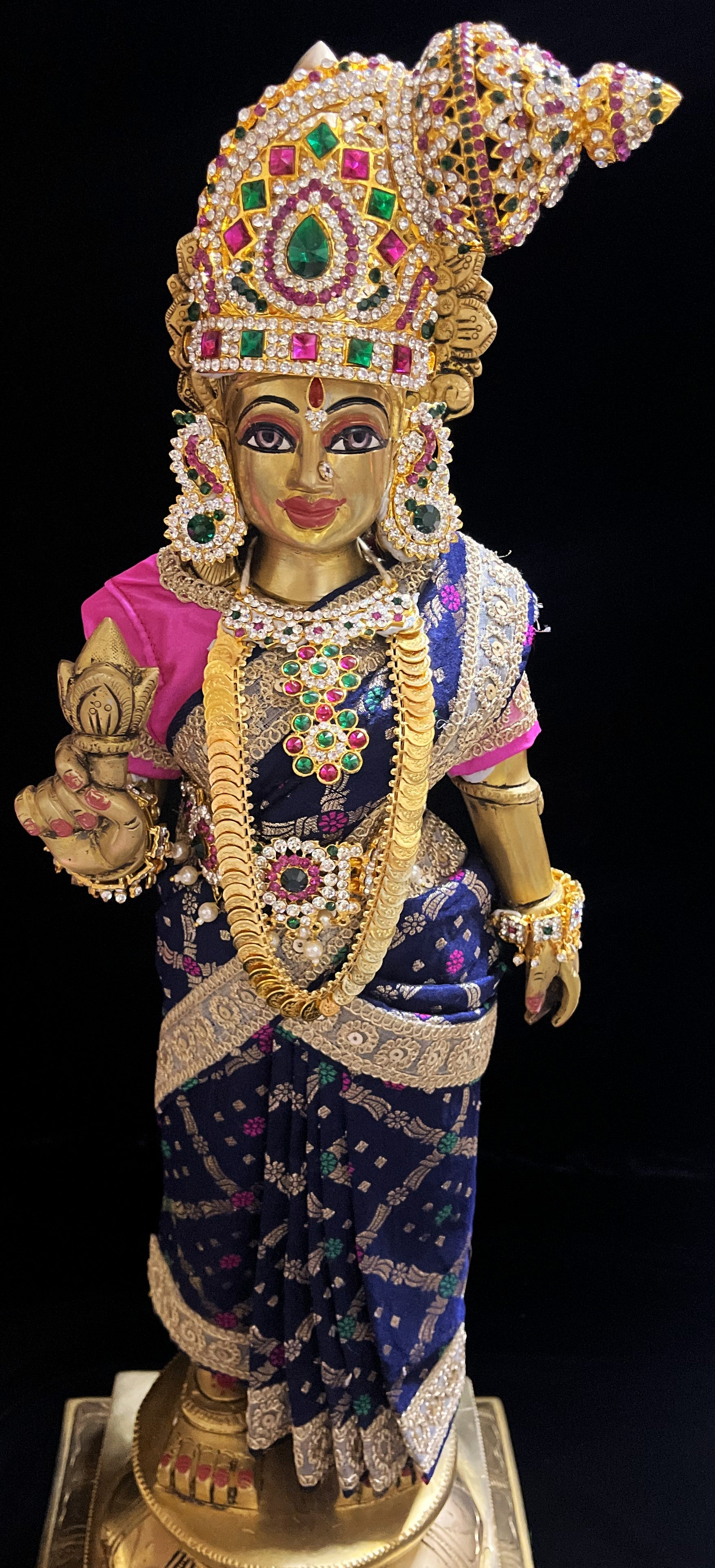 Royal Pre-Stitched with Multicoloured Chanderi Silk Saree (Not Pure Silk) - Dark Blue pre-plated Saree with Pink Contrast and blouse 3