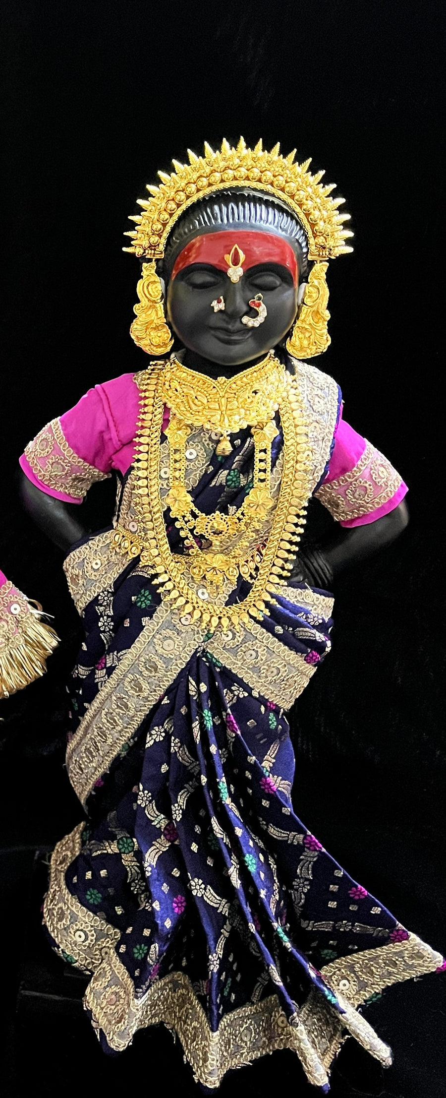 Royal Pre-Stitched with Multicoloured Chanderi Silk Saree (Not Pure Silk) - Dark Blue pre-plated Saree with Pink Contrast and blouse